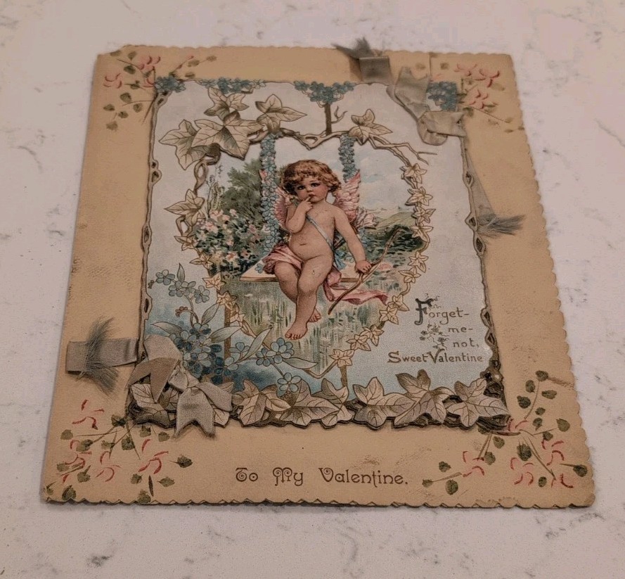 ANTIQUE VALENTINE\'s DAY GREETING CARD CUPID CHERUB DIE CUT LARGE 10.5\ ANTIQUE VALENTINE\'s DAY GREETING CARD CUPID CHERUB DIE CUT LARGE 10.5\