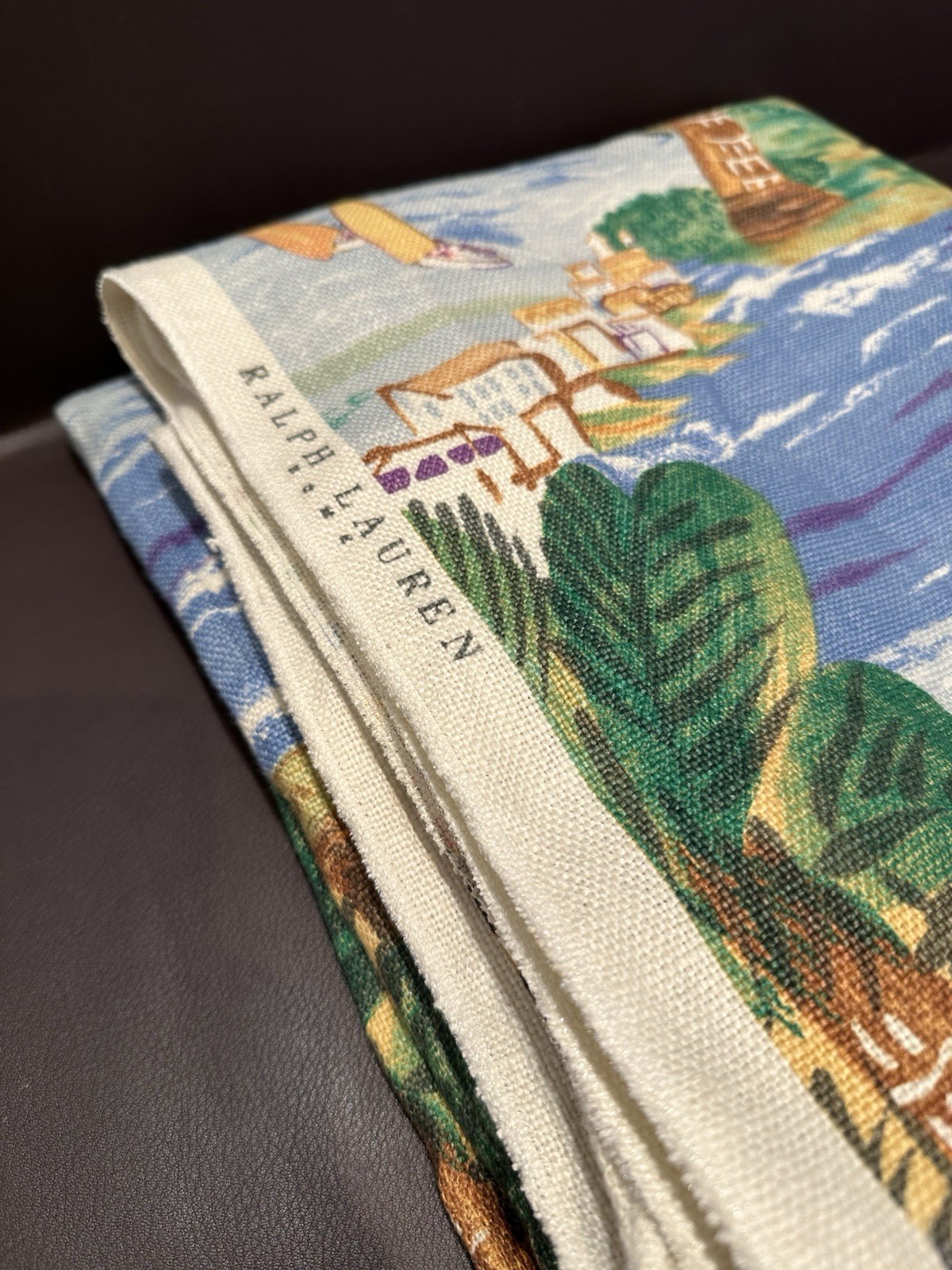 ⁠Ralph Lauren Seaport Linen Fabric Panel Nautical Harbor Sailboat Coastal 48x88⁠