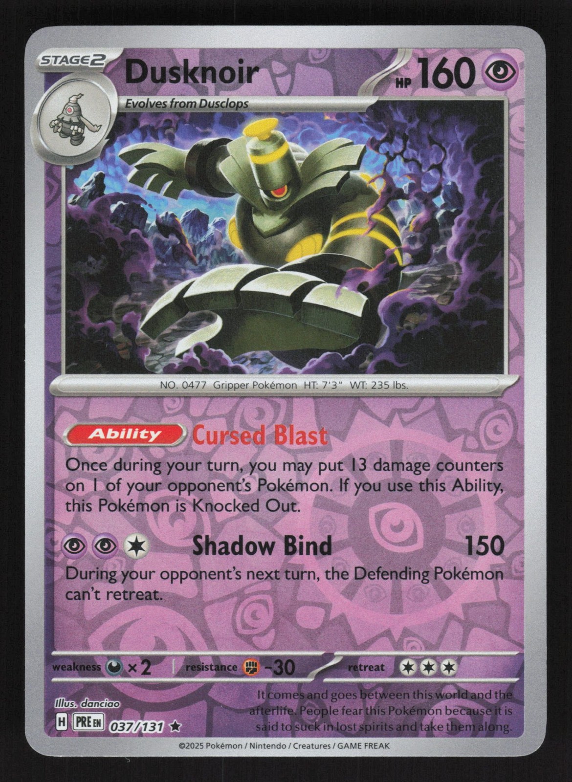 English NM Dusknoir 037/131 PRE Reverse Holofoil Pokemon SV: Prismatic Bundle... English NM Dusknoir 037/131 PRE Reverse Holofoil Pokemon SV: Prismatic Bundle...