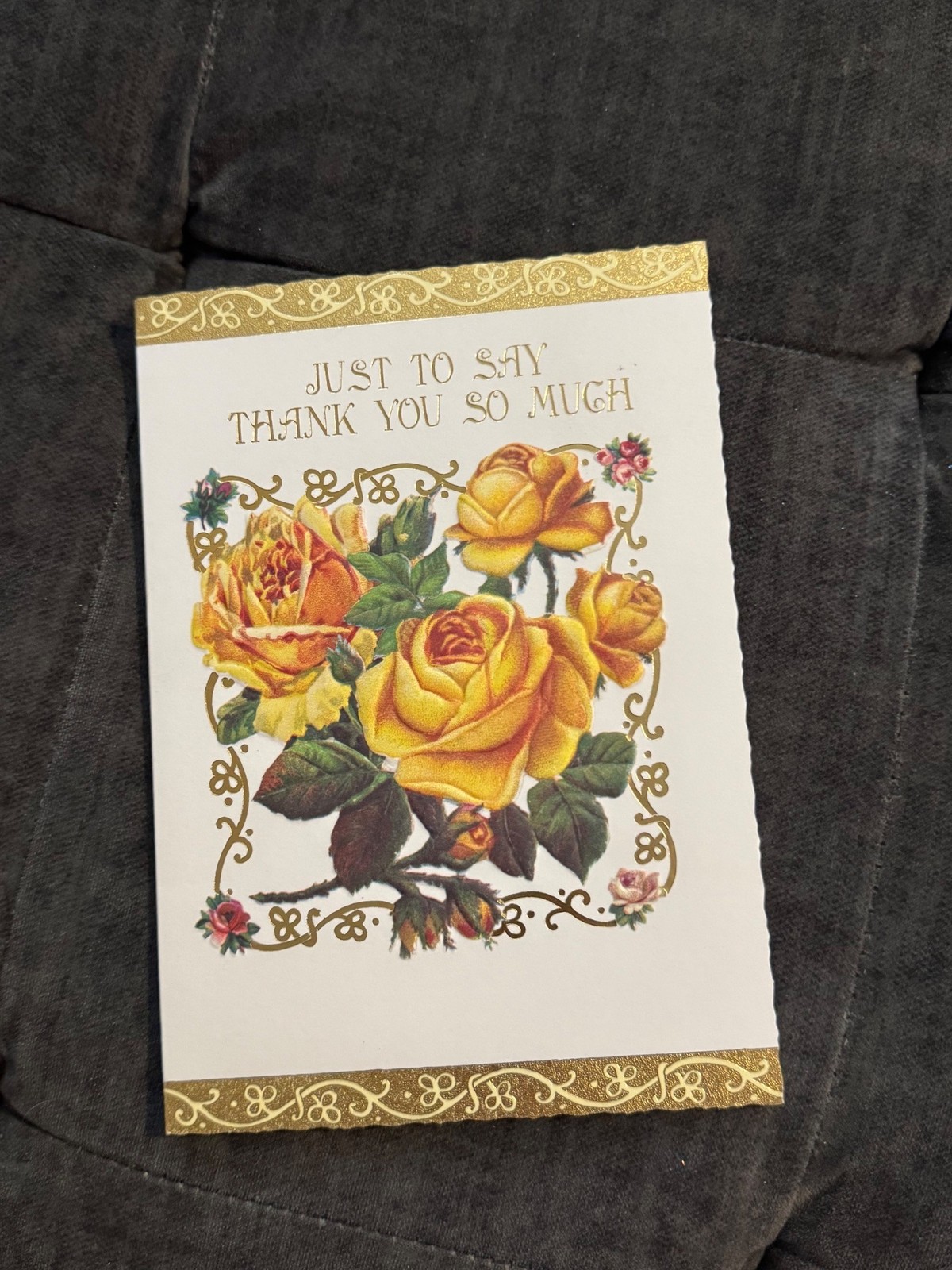 Vintage Victorian Thank You Card, Yellow Roses Gold Foil Greeting Card, The Anti Vintage Victorian Thank You Card, Yellow Roses Gold Foil Greeting Card, The Anti