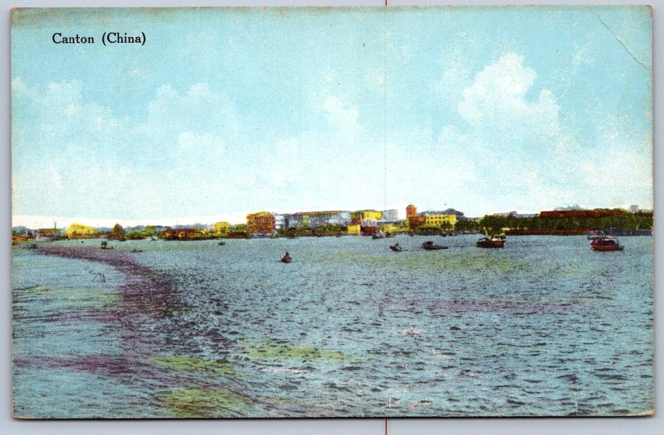 K42/ China Postcard Foreign c1910 Canton China Boats Buildings 203