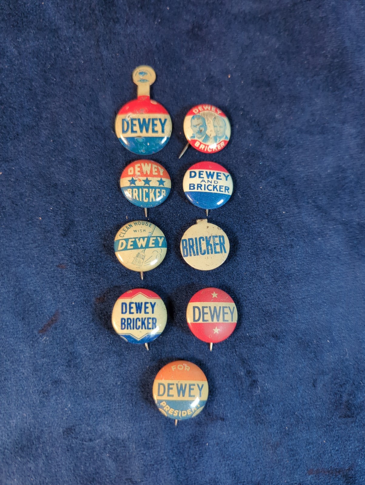 Lot 9 Dewey Bricker Campaign Buttons Pins