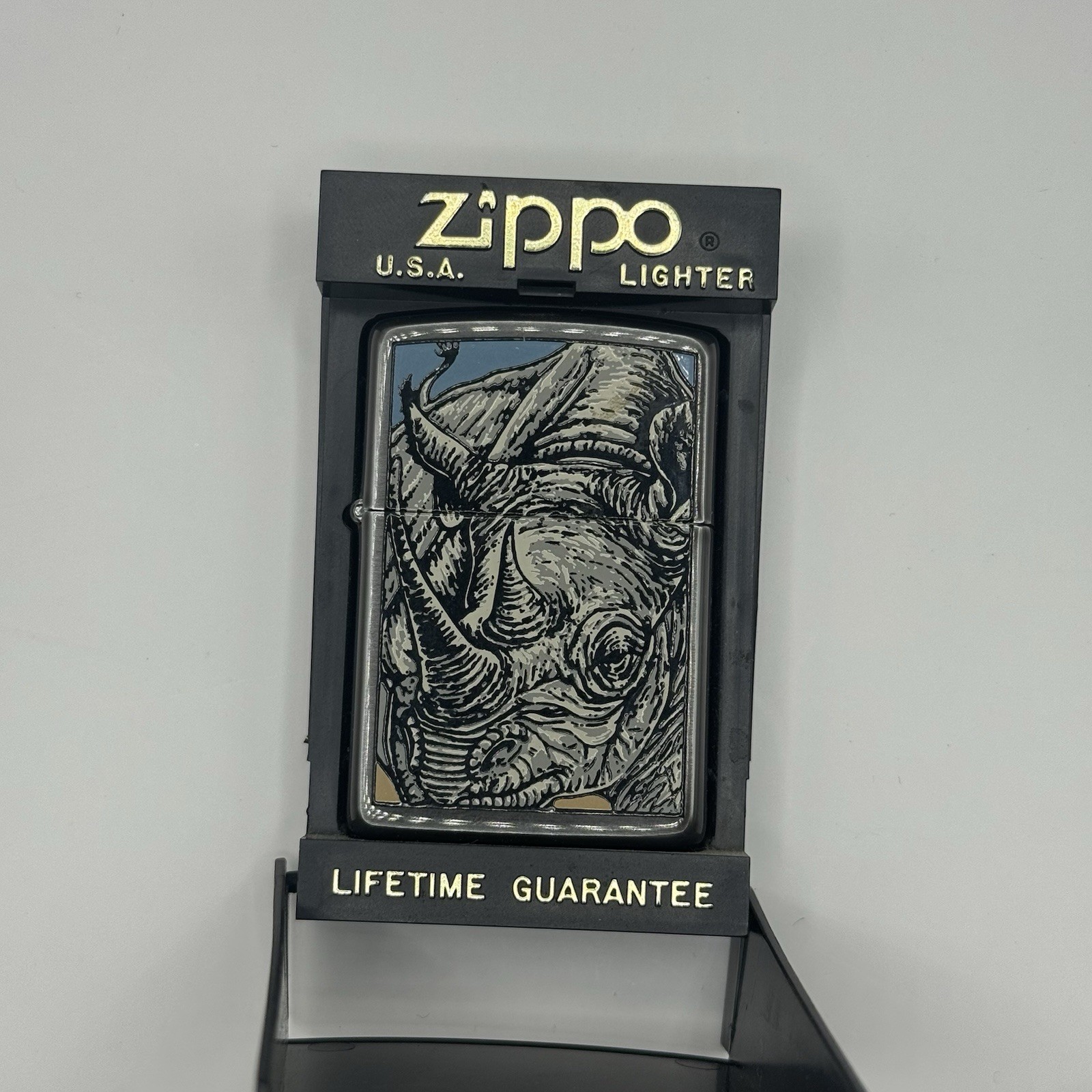 Vintage 1995 Zippo Lighter Barrett-Smythe Endangered Animals Black Rhino I XI Vintage 1995 Zippo Lighter Barrett-Smythe Endangered Animals Black Rhino I XI