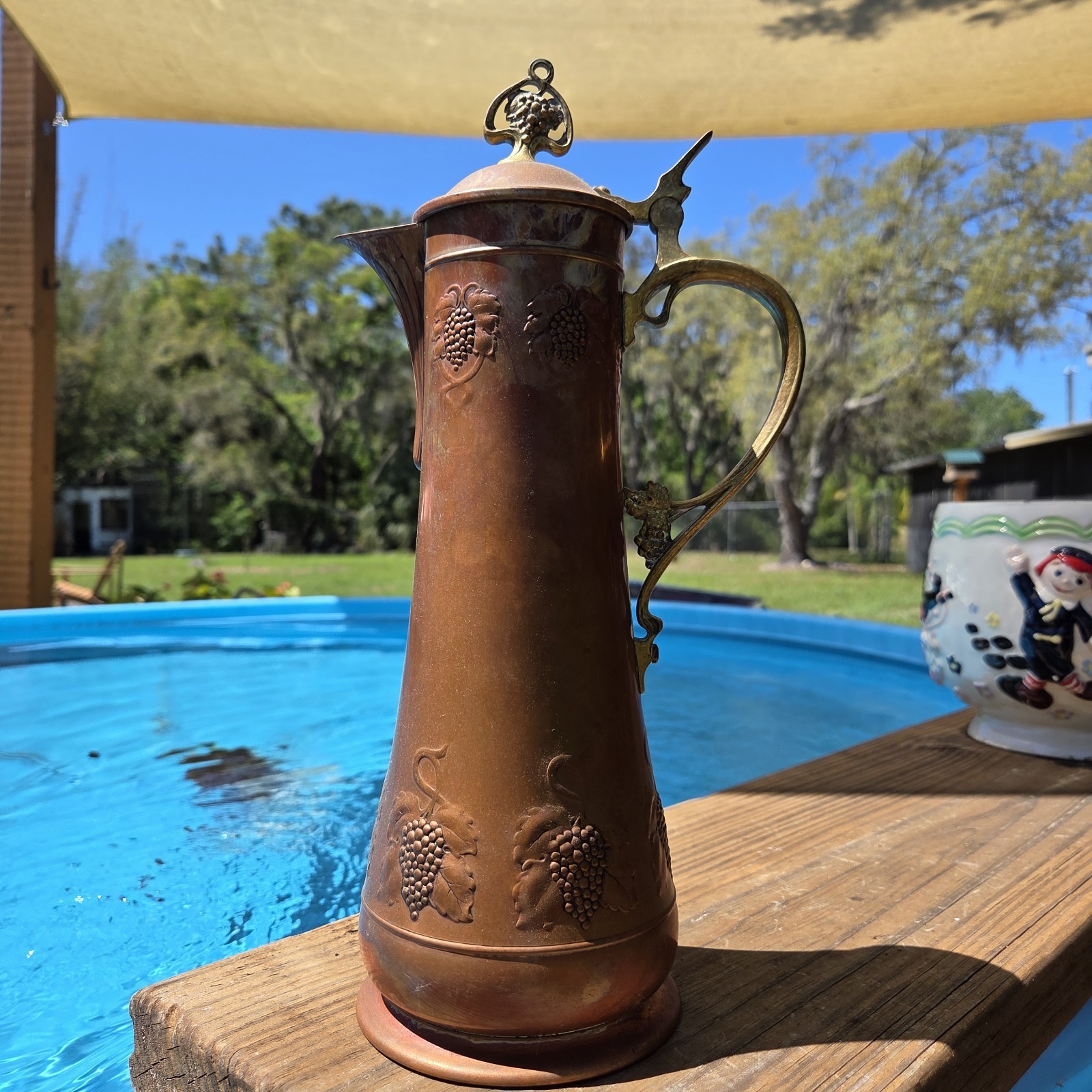 Antique WMF Jugendstil Art Nouveau Copper And Brass Pitcher Hallmarked 13”