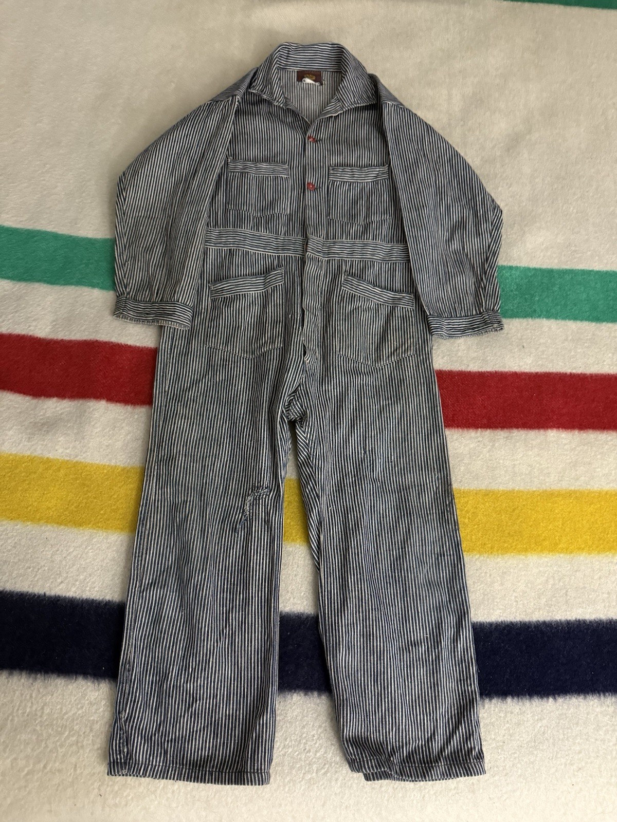 Vintage 30s 40s WW2 Reliance Big Yank Junior Hickory Coveralls Playsuit Youth
