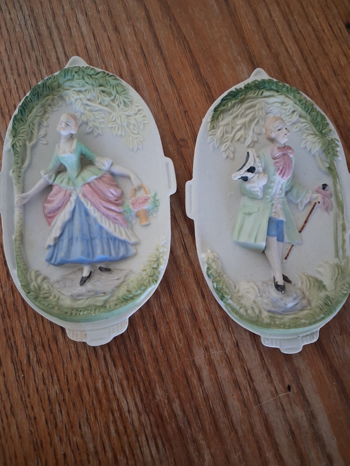 Vintage Chase Hand Painted Bisque Porcelain Wall Plaques Occupied Japan Pair