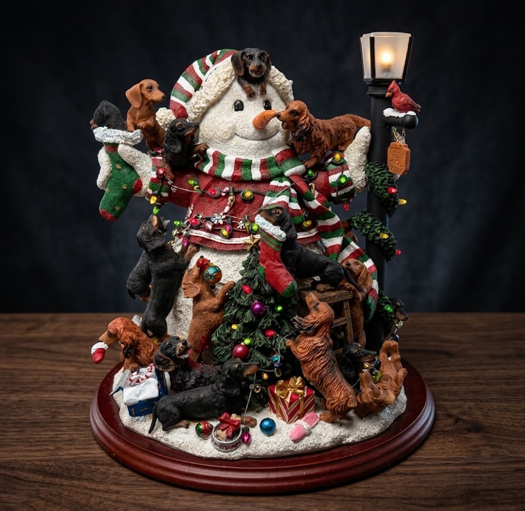 Danbury Mint Dachshund Dog Christmas Snowman Lighted Working *Read Danbury Mint Dachshund Dog Christmas Snowman Lighted Working *Read