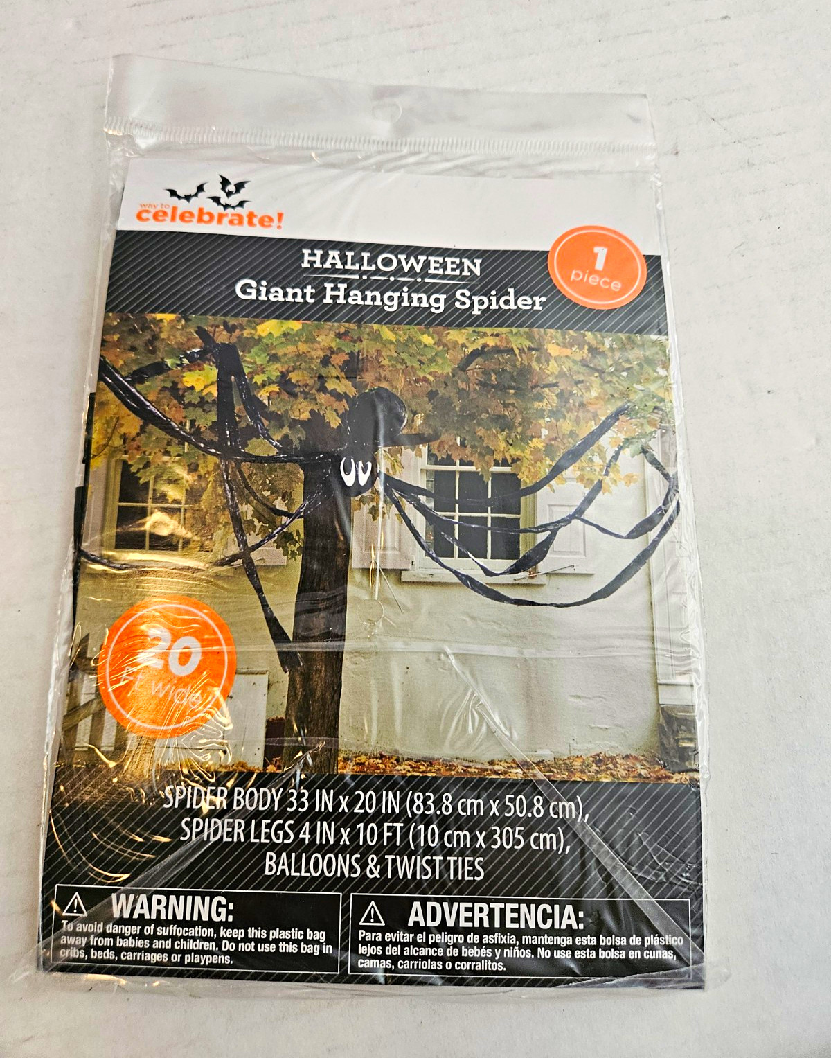 Way To Celebrate Halloween Giant Hanging Spider Decoration Black Plastic