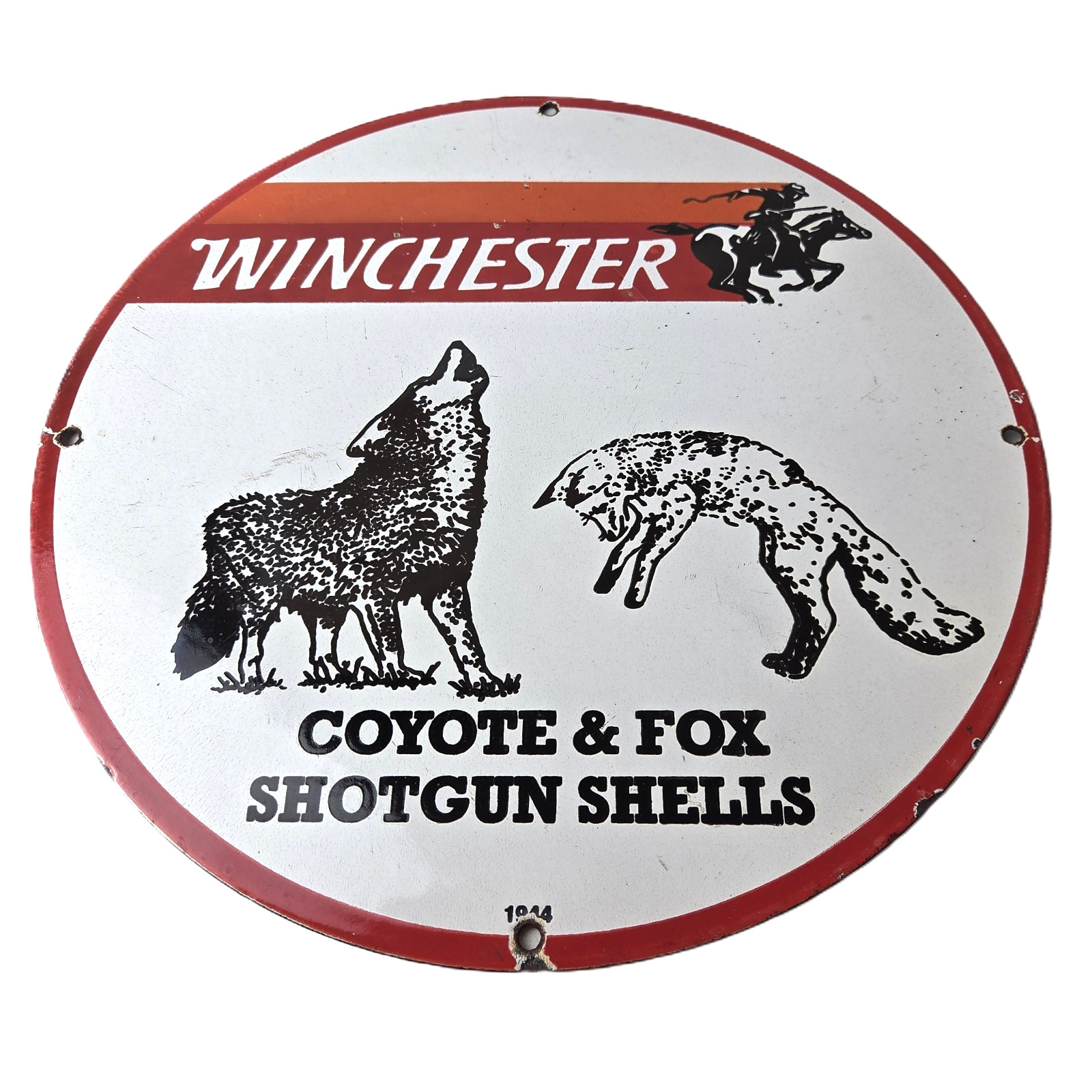 Vintage Winchester Porcelain Sign - Shot Gun Shells Coyote Fox Gas Pump Sign