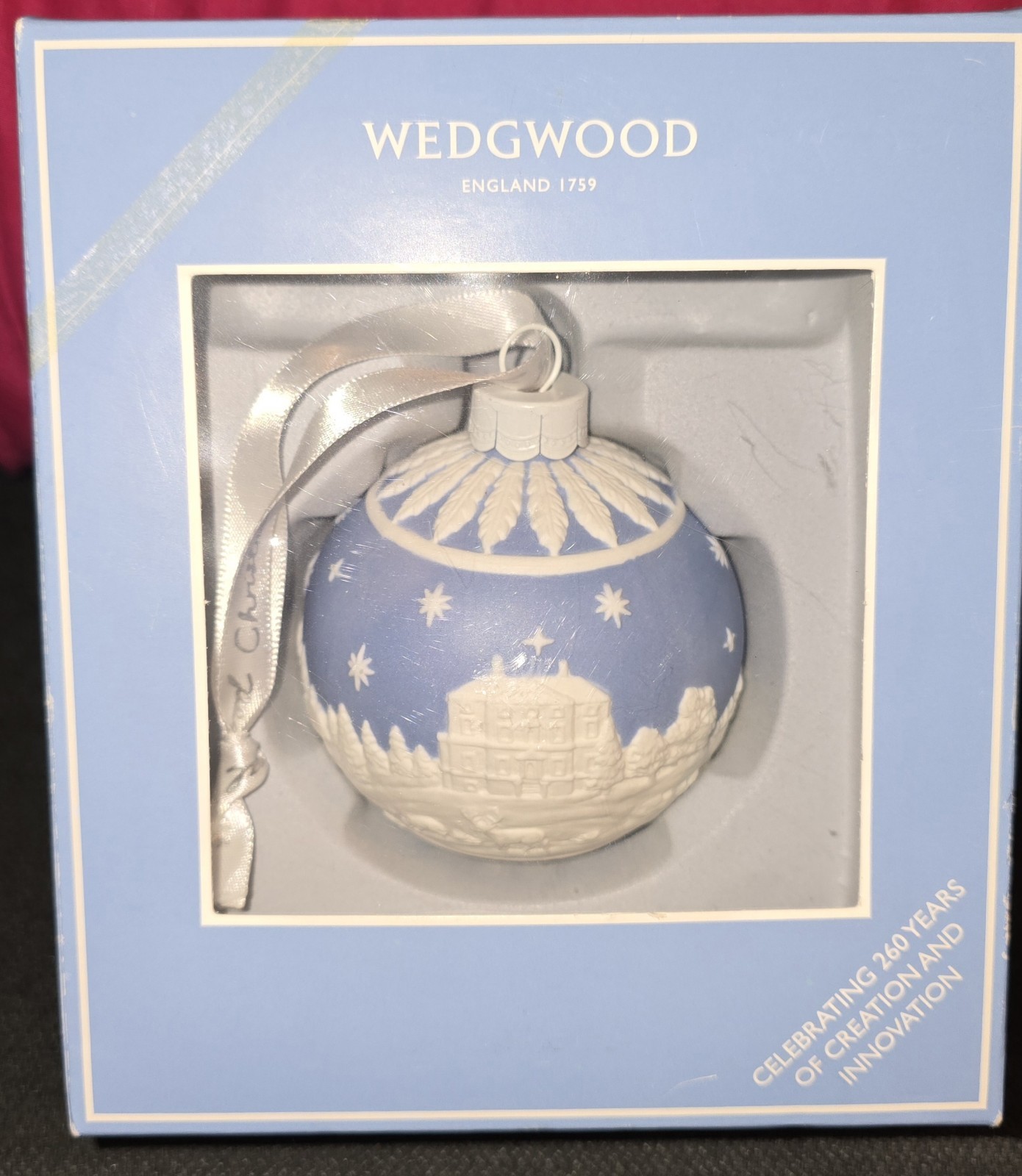 Wedgwood Night Sky Bauble Jasperware Blue and White Xmas Ornament In Box 