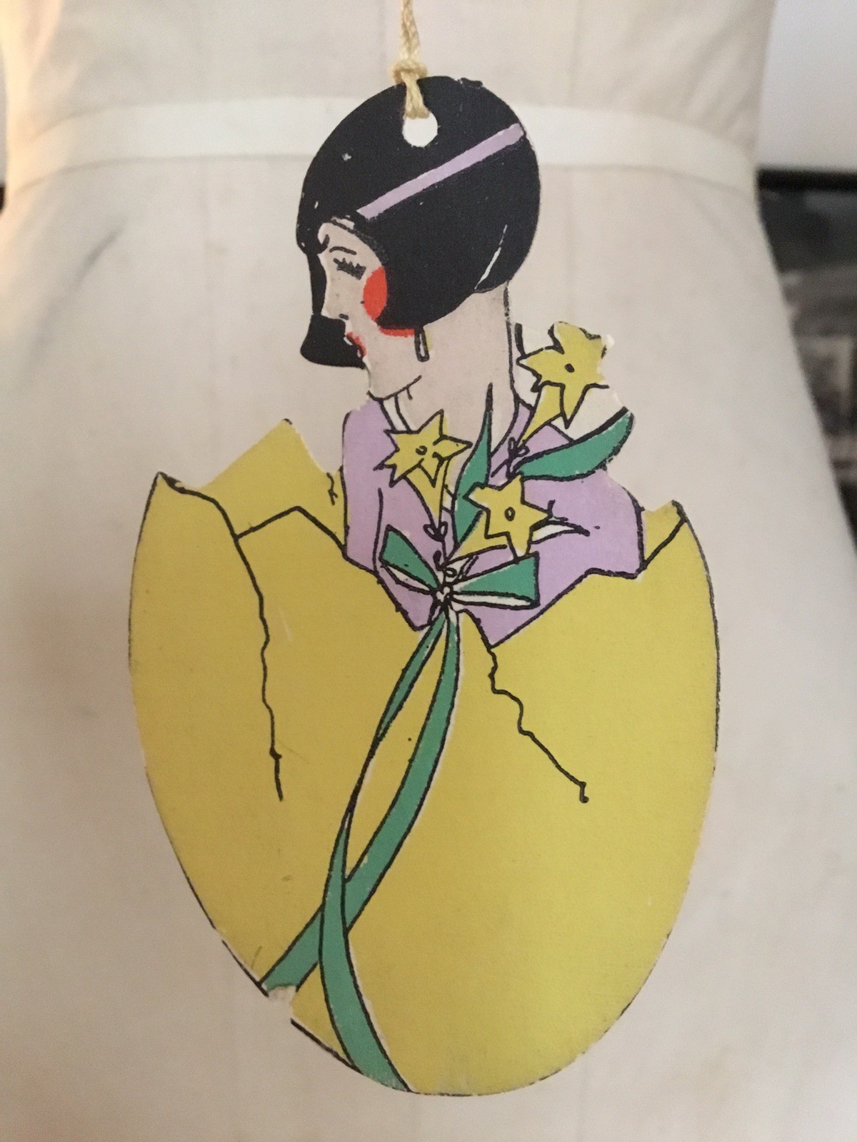 Vintage Unused Bridge Tally Card Art Deco Flapper EASTER EGG Girl In Egg Die Cut