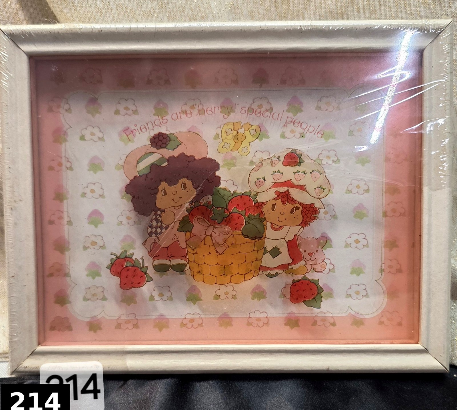 Lot of 4 Vintage 1980-81 Strawberry Shortcake Framed Pictures Painted on Glass