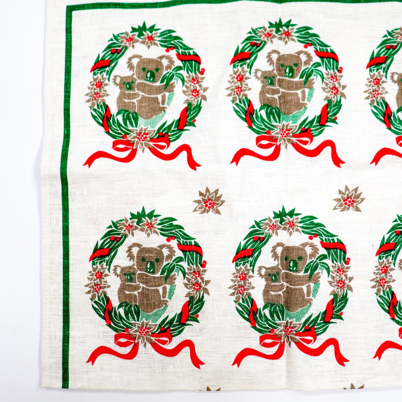 Vtg Rodriguez Pure Linen Tea Towel Christmas Koalas Wreaths Australia Signed NWT