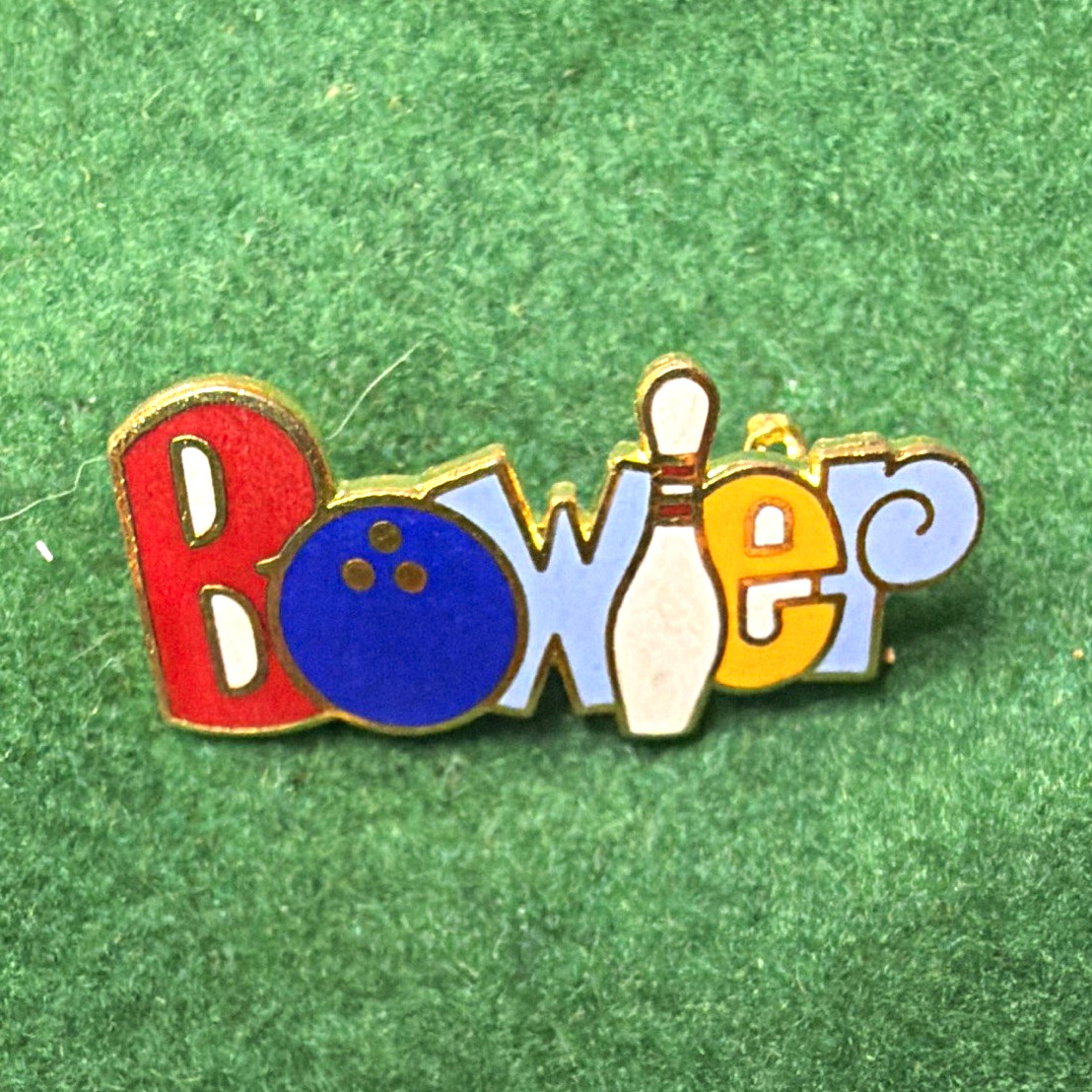 Bowler Bowling Bowler Enamel Pinback Pin with Bowling Ball and Pin lot of 90 VTG
