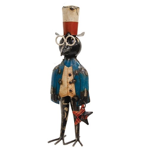 Primitive Recycled Metal Black Crow Patriot Americana Figure