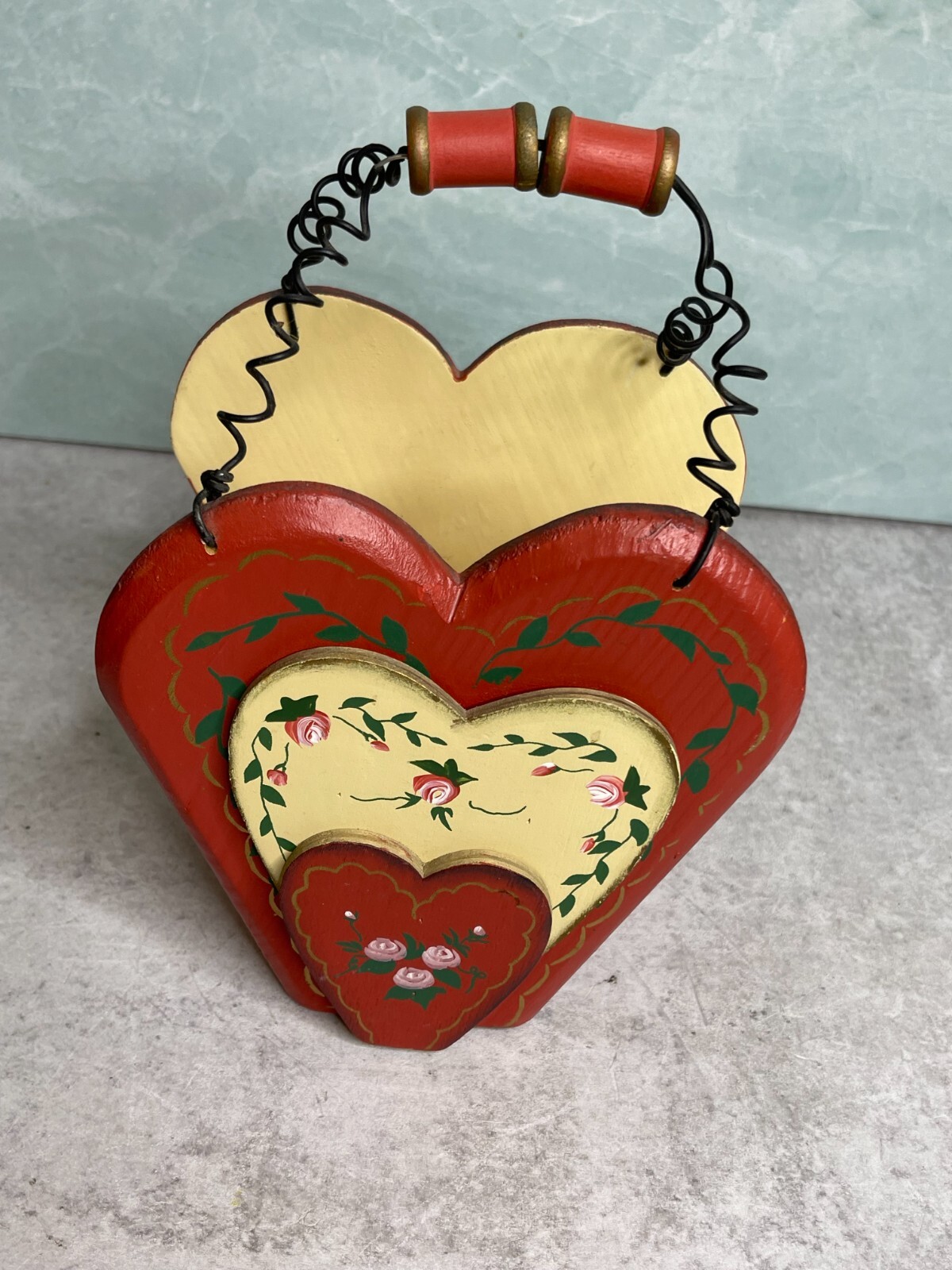 Wooden layered heart basket handpainted decor valentines 9 Wooden layered heart basket handpainted decor valentines 9
