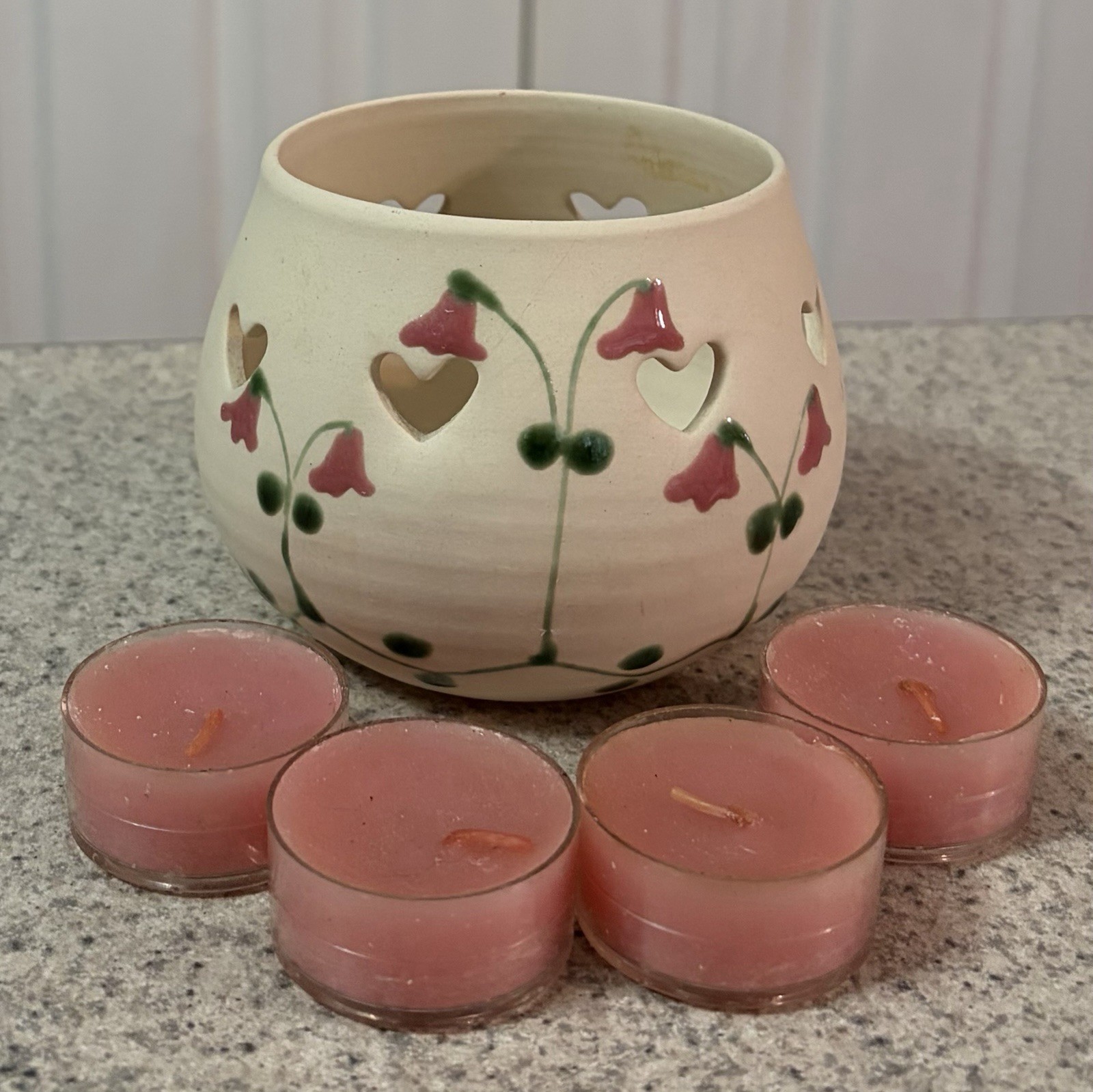 Gabriel Sweden Stengods Hand Painted Linnea Flower Candle Holder w/ Partylite Gabriel Sweden Stengods Hand Painted Linnea Flower Candle Holder w/ Partylite