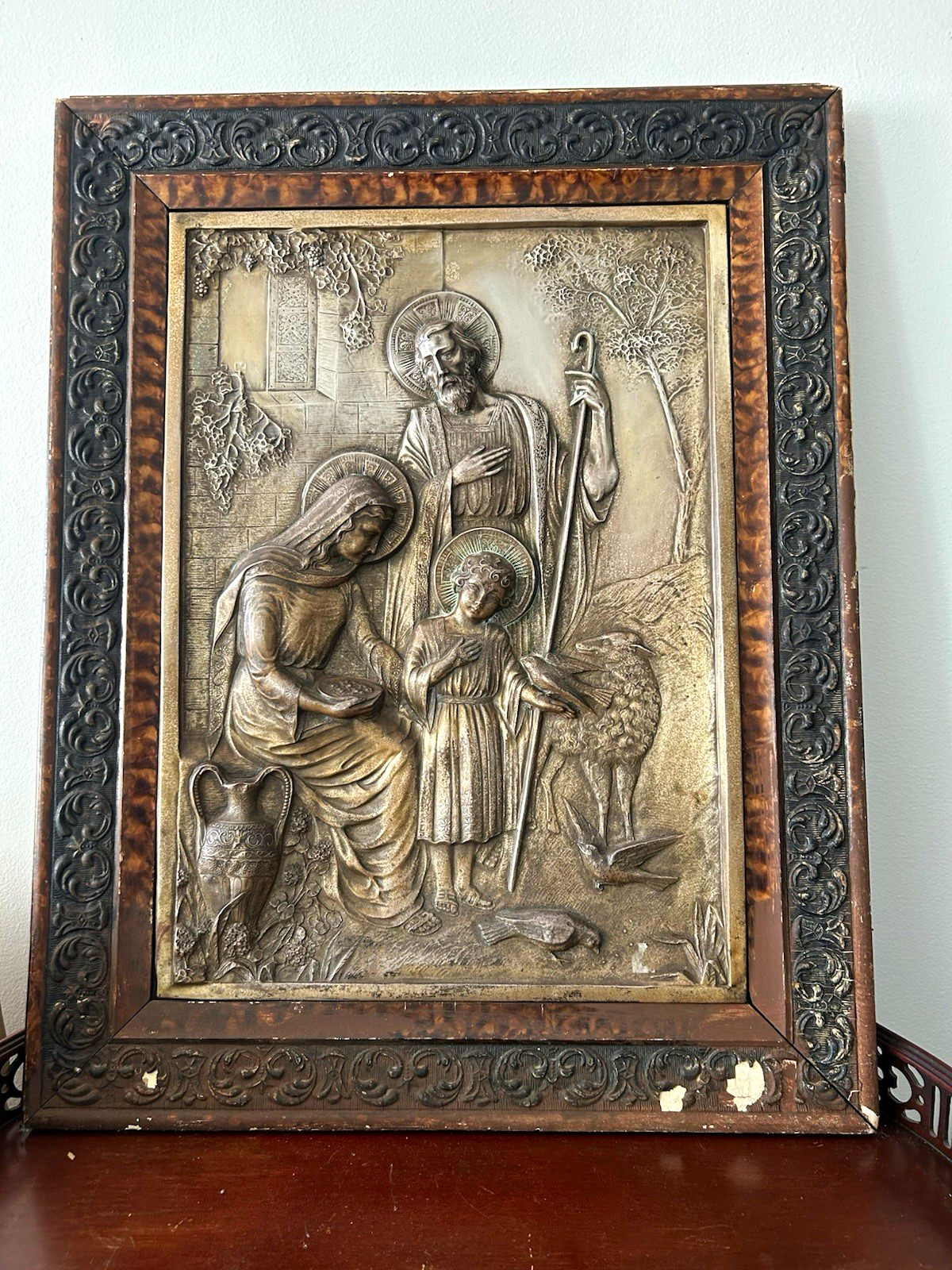 Framed Christian Holy Family Relief Icon Wall Art in Ornate Wood Frame Framed Christian Holy Family Relief Icon Wall Art in Ornate Wood Frame