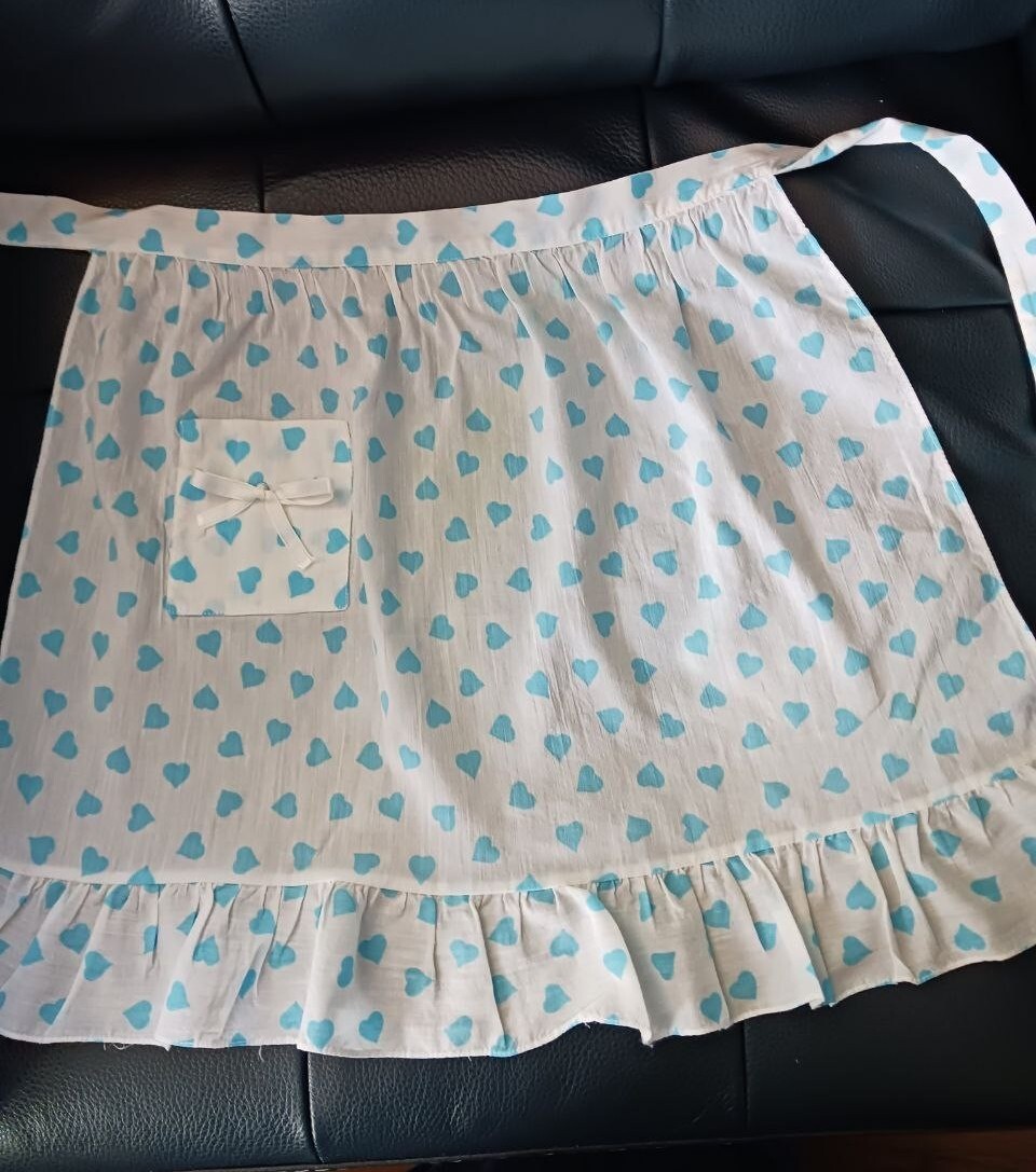 Vintage Child's Apron, Waist Tie, Blue Hearts with pocket Vintage Child's Apron, Waist Tie, Blue Hearts with pocket