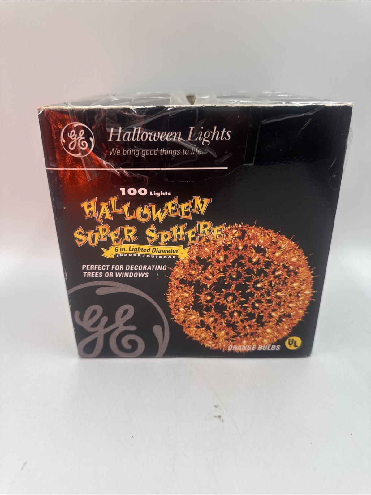 GE 2002 Super Sphere 100 Light Orange Bulbs 6” Halloween Works