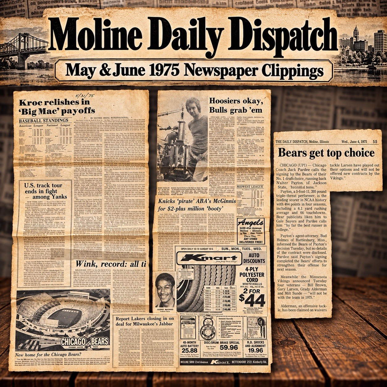 Vintage 1975 Moline Daily Dispatch Newspaper Clippings Chicago Bears Lot of 2
