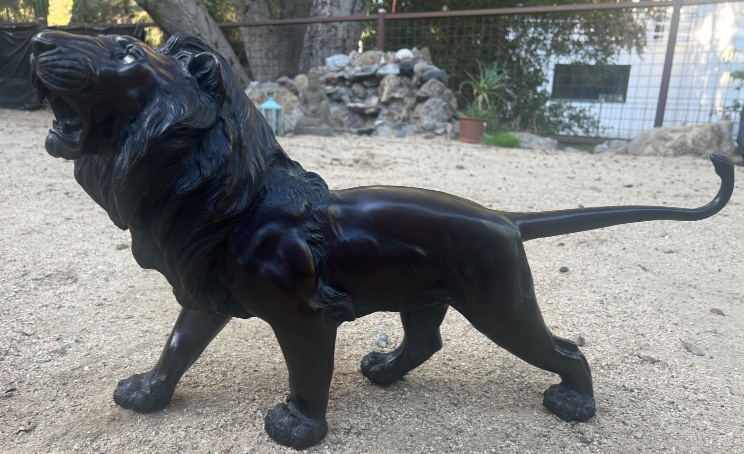 Large Vintage Italian Roaring Lion Statue Sculpture Black/Bronze