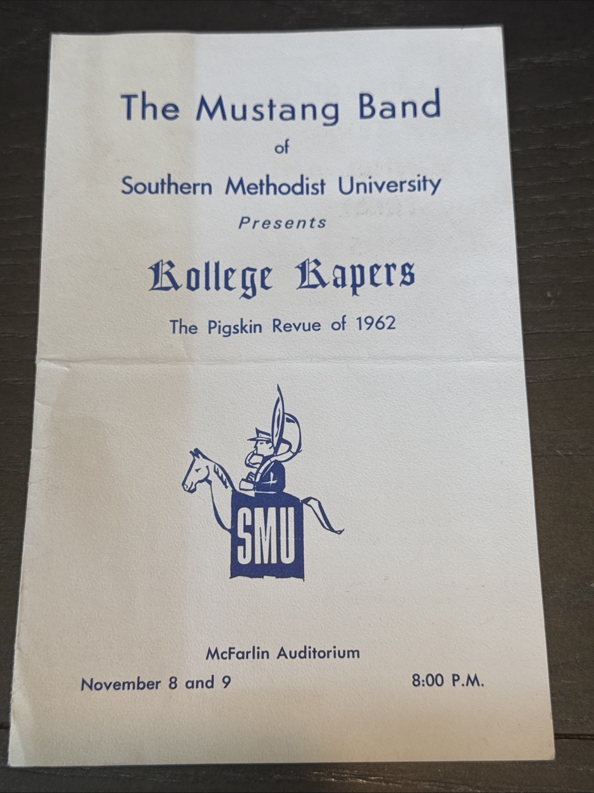 1962 Southern Methodist University Mustang Band Peak Skin Review Program 1962 Southern Methodist University Mustang Band Peak Skin Review Program