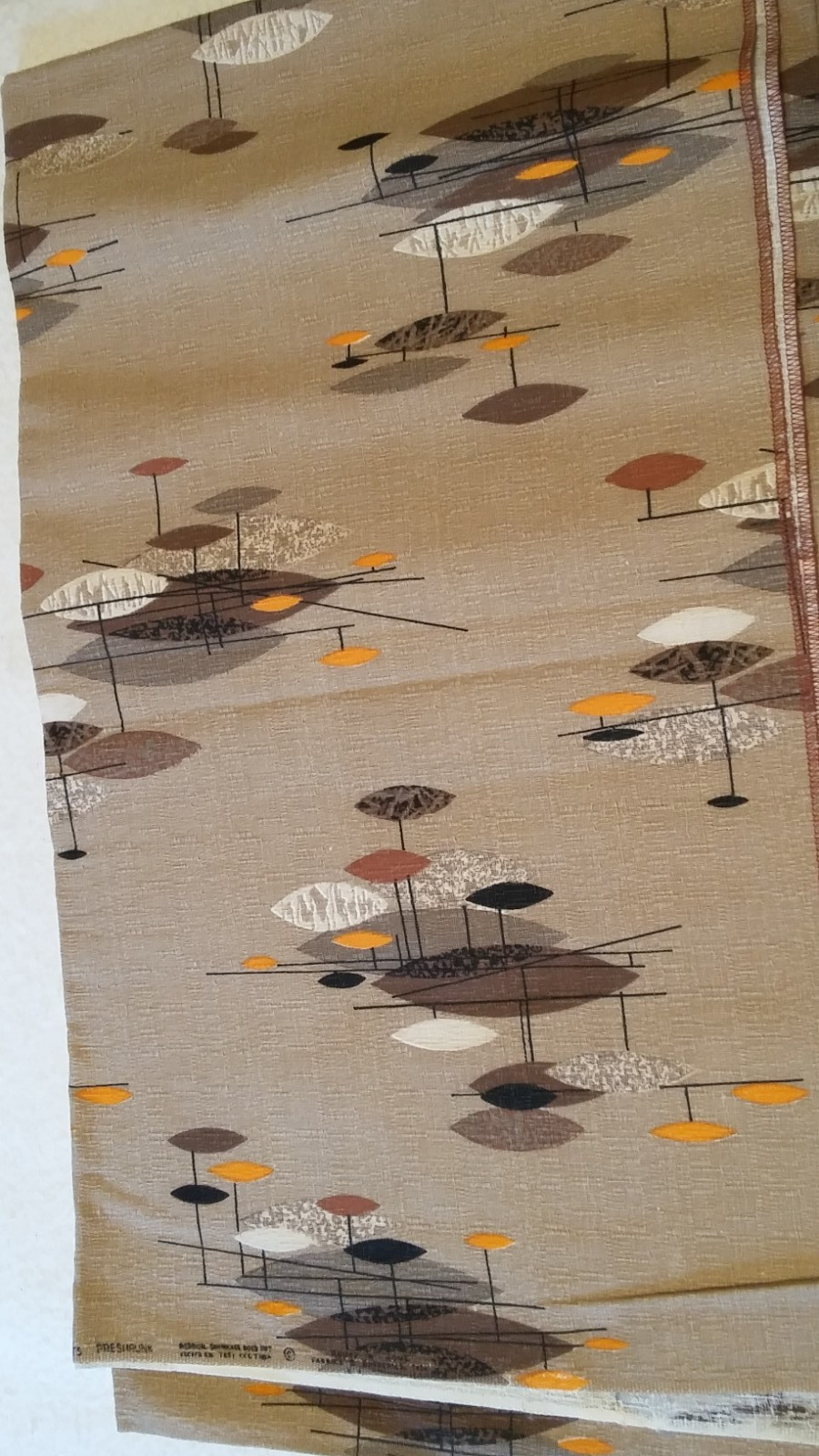 Amazing MCM Vintage 50s 60s Barkcloth? Fabric  Atomic Age  Remnant 54x48