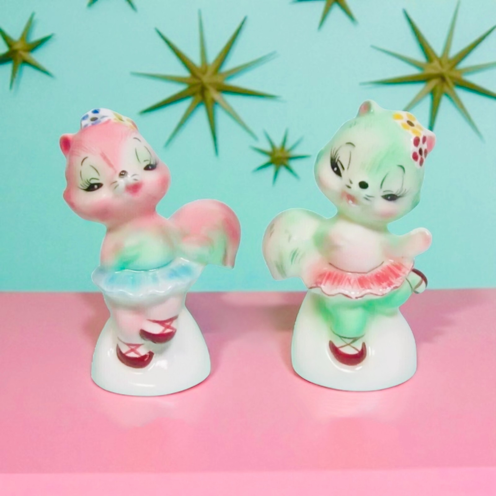 Vintage PY Anthropomorphic Ballerina Squirrel Salt and Pepper Shakers MCM Japan