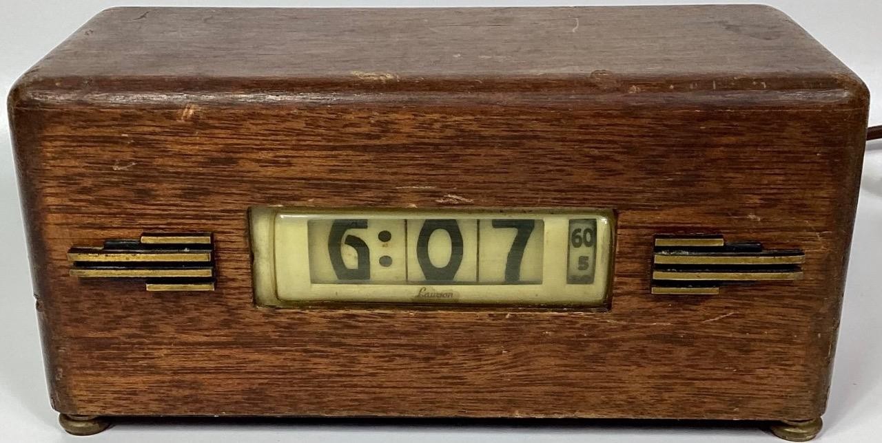 vintage LAWSON Art Deco wood-brass P40 ELECTRIC CLOCK Southerner 217 Works 9pix