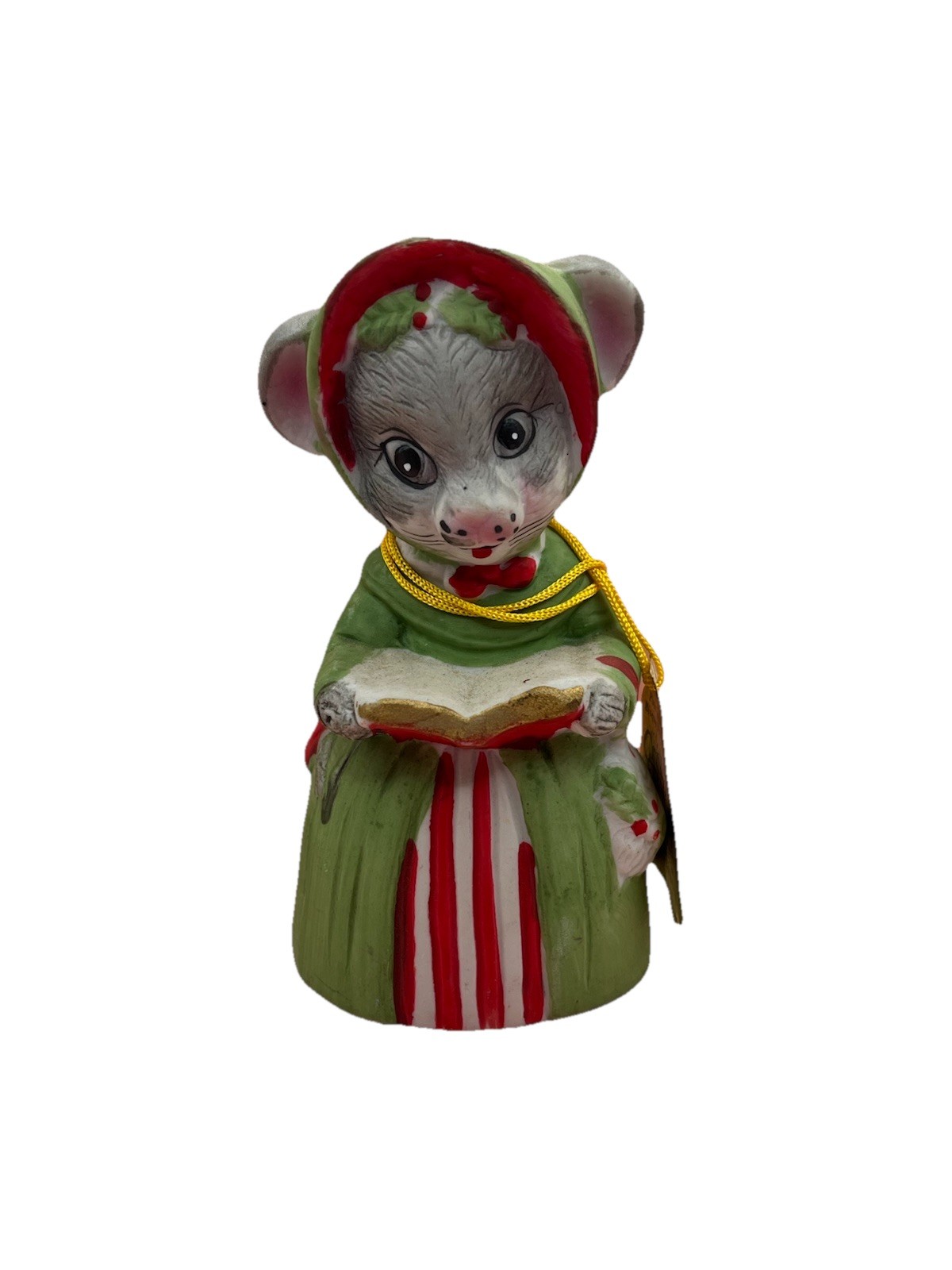 Vintage Jasco Critter Mrs. Christmas Mouse Porcelain Bell 4.5\