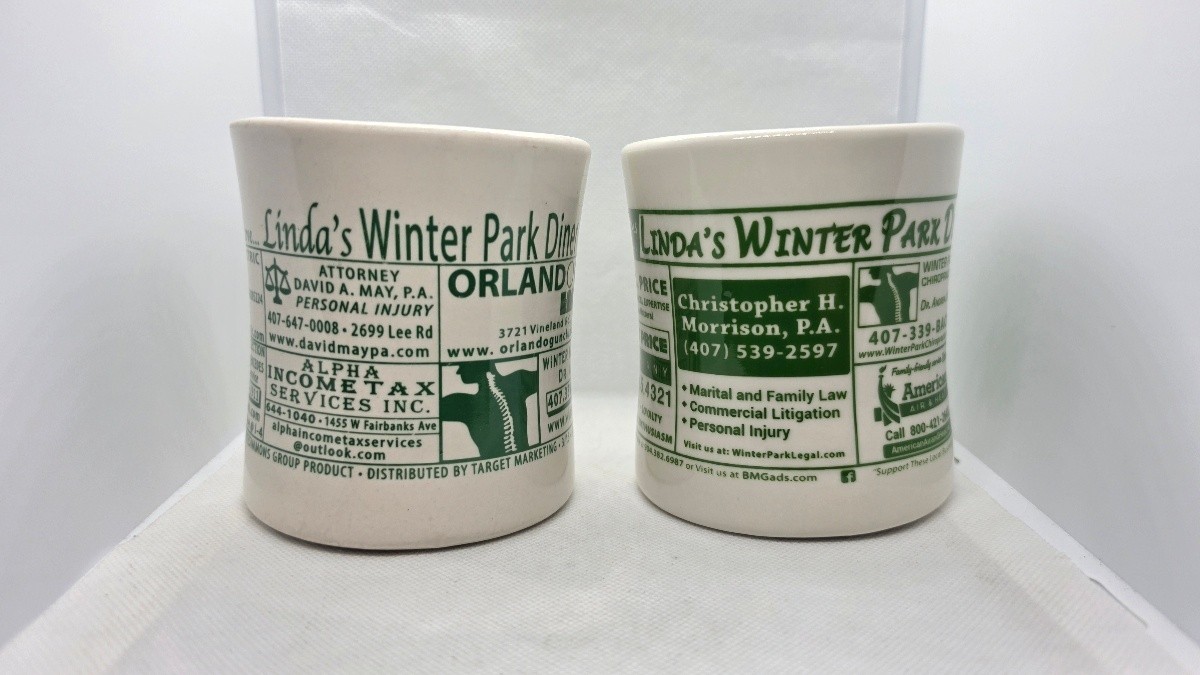 Linda\'s Winter Park Diner Orlando Florida White Diner Ceramic Advertising Mugs Linda\'s Winter Park Diner Orlando Florida White Diner Ceramic Advertising Mugs