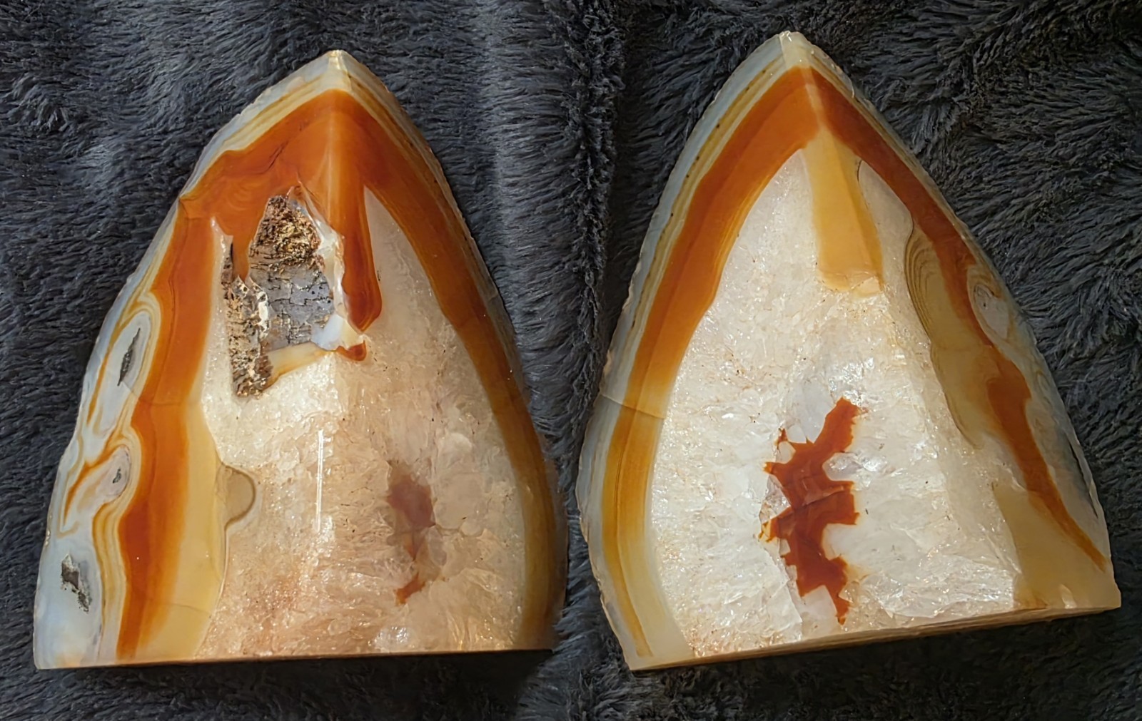Natural Banded Agate Polished Crystal Orange, White & Druzy Quartz Set of 2 Natural Banded Agate Polished Crystal Orange, White & Druzy Quartz Set of 2