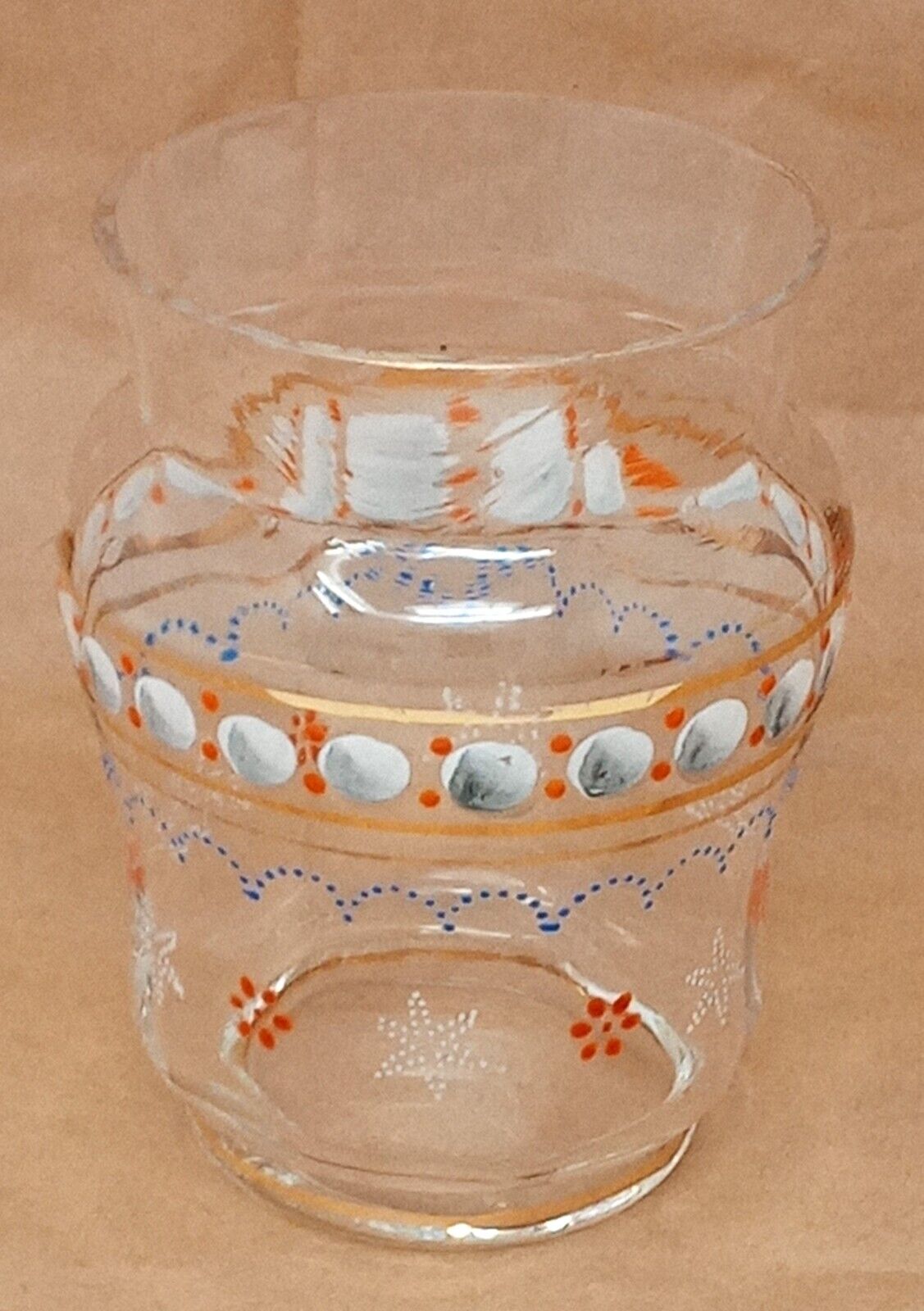 Antique Art Glass Vase Blown Hand Painted Enamel Clear 4.5