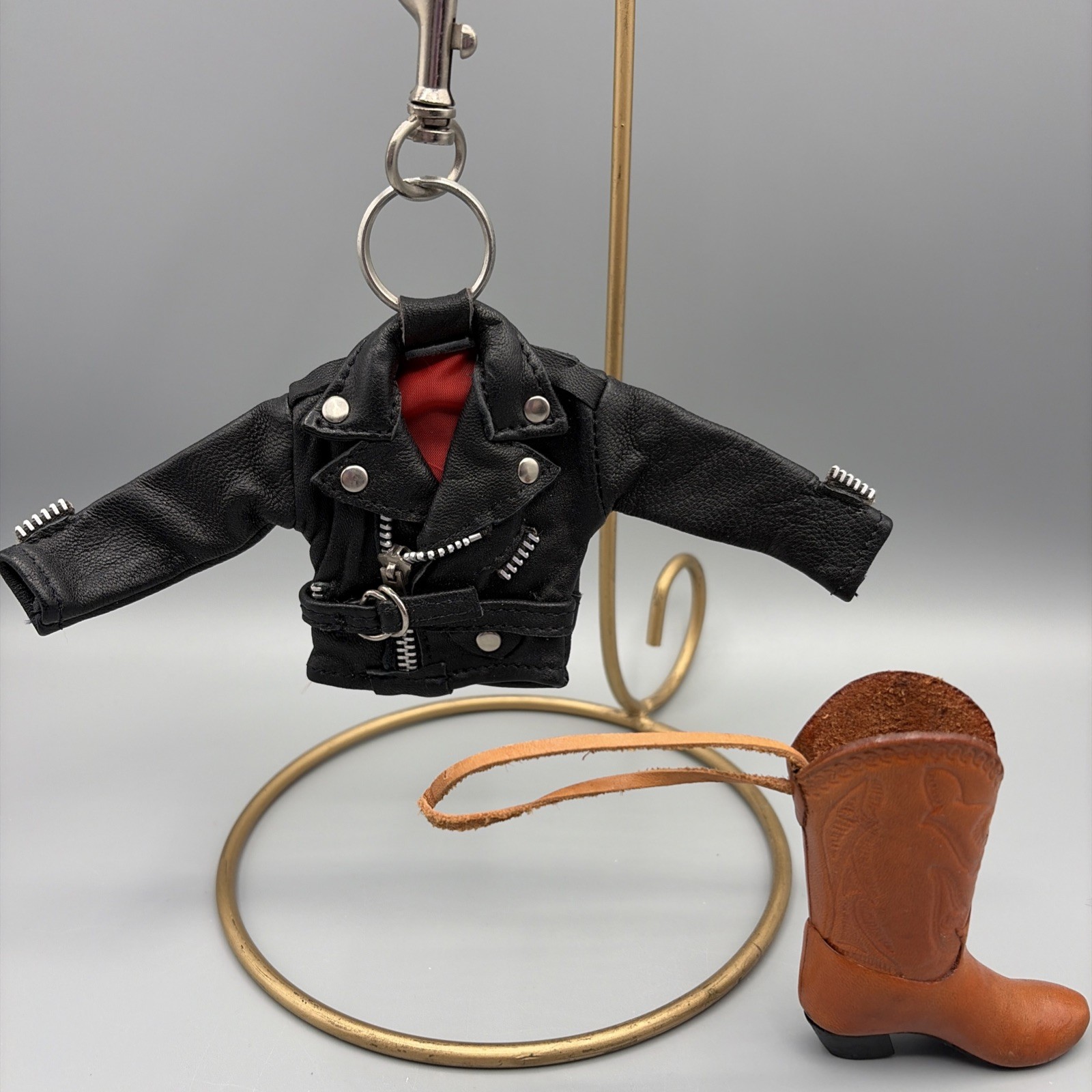 Vintage Miniature Leather Jacket Keyring and Leather Boot Keyring Ornament Lot