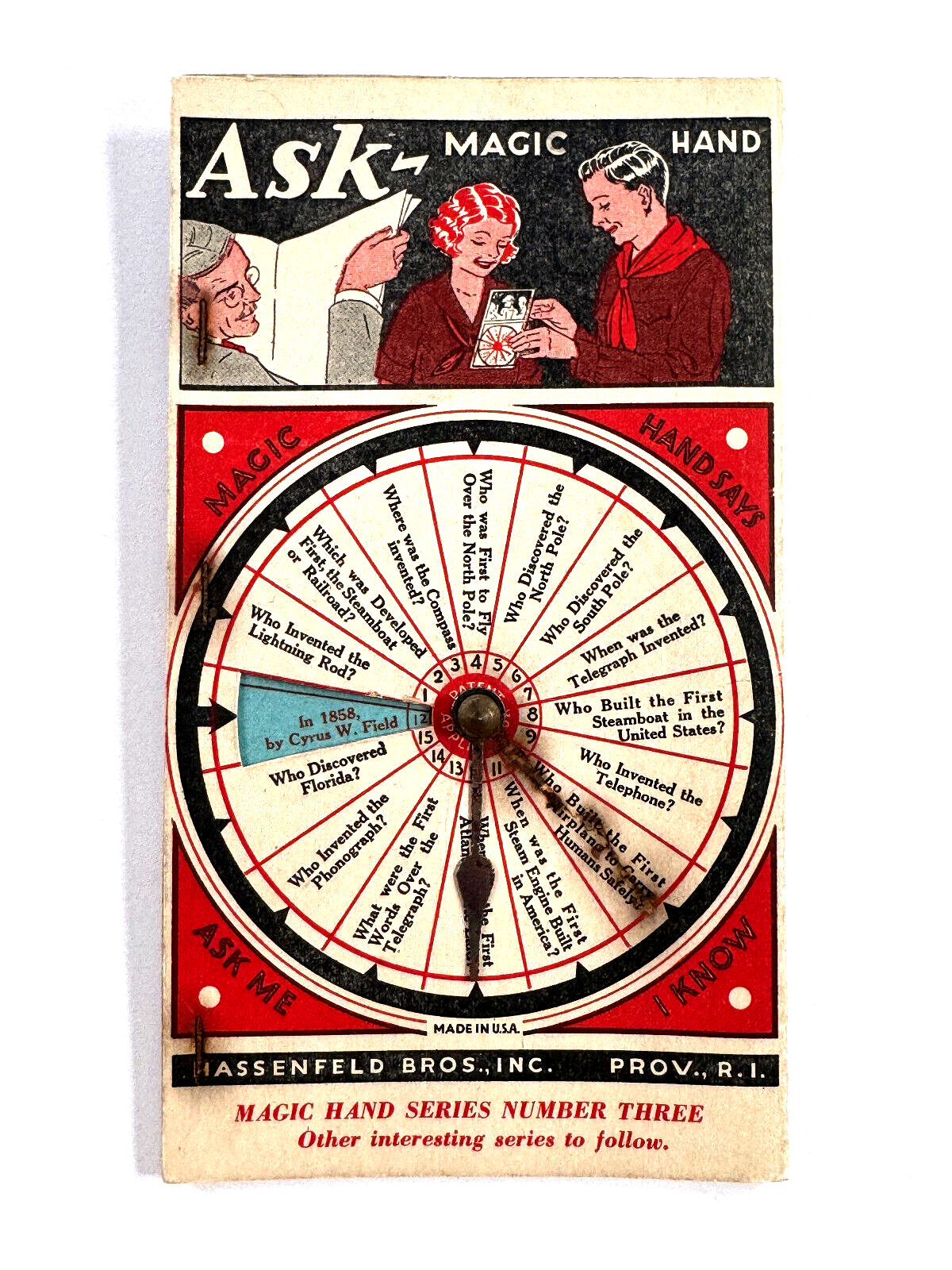 vtg 20s 30s Hassenfeld Ask Magic Hand Fortune Telling wheel halloween game