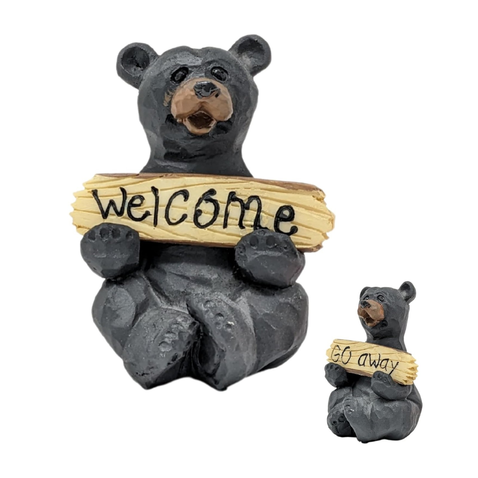 Black Bear with Reversible Welcome & Go Away Sign – For Cabin or Home Décor Black Bear with Reversible Welcome & Go Away Sign – For Cabin or Home Décor