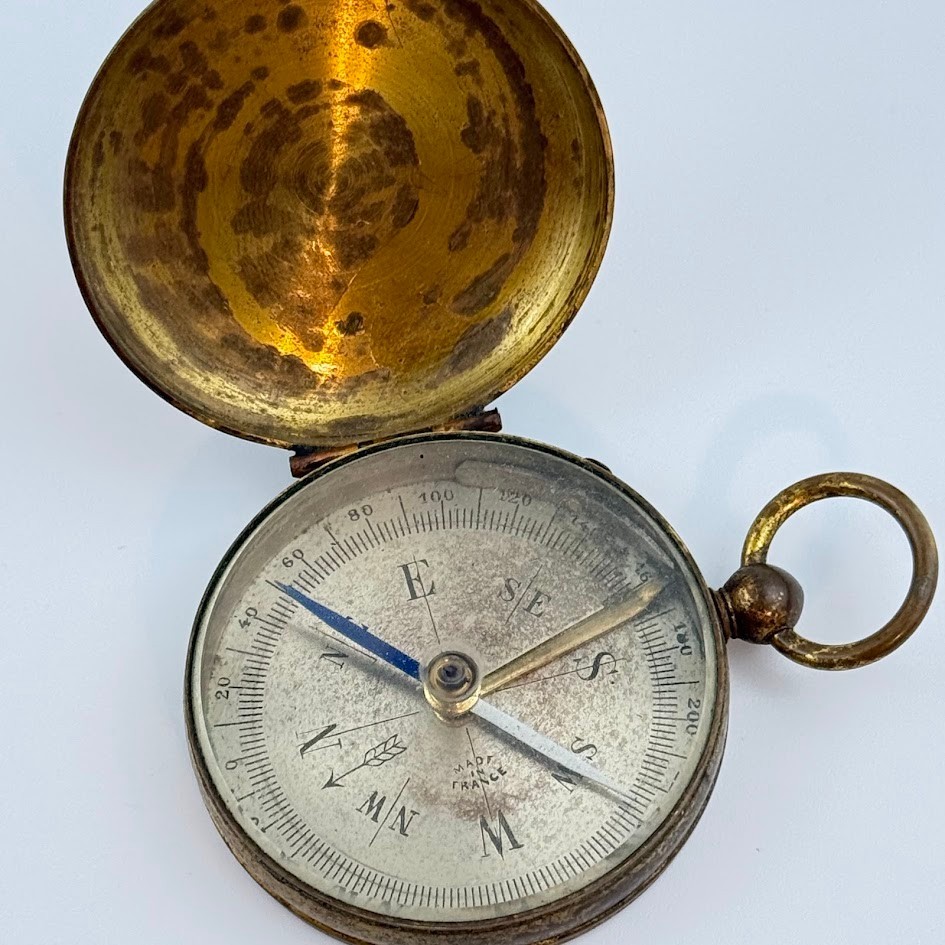 Antique Made In France Pocket Compass Hunter Case Military Style Mil Scale