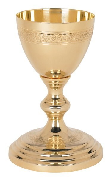 Etched Design Chalice Unique Design With Grapes & Leaves On Bowl 14 Oz Capacity