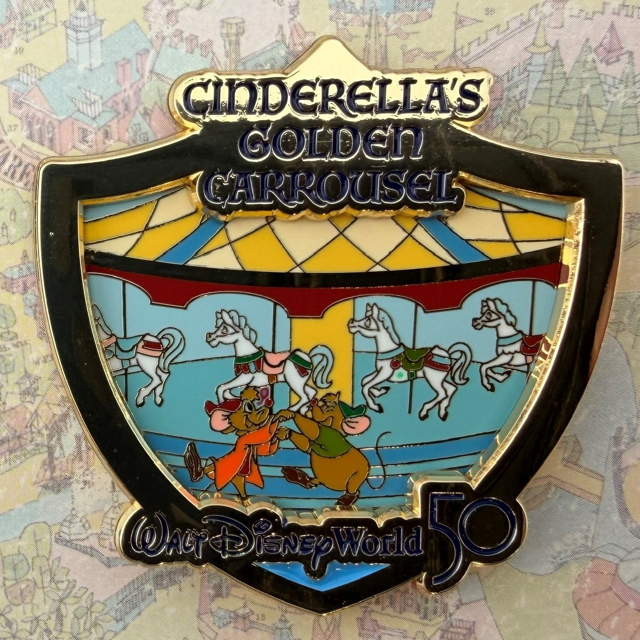 2021 WDW 50th Anniversary Attraction Crest Pin - Cinderella Jaq and Gus LE 2000