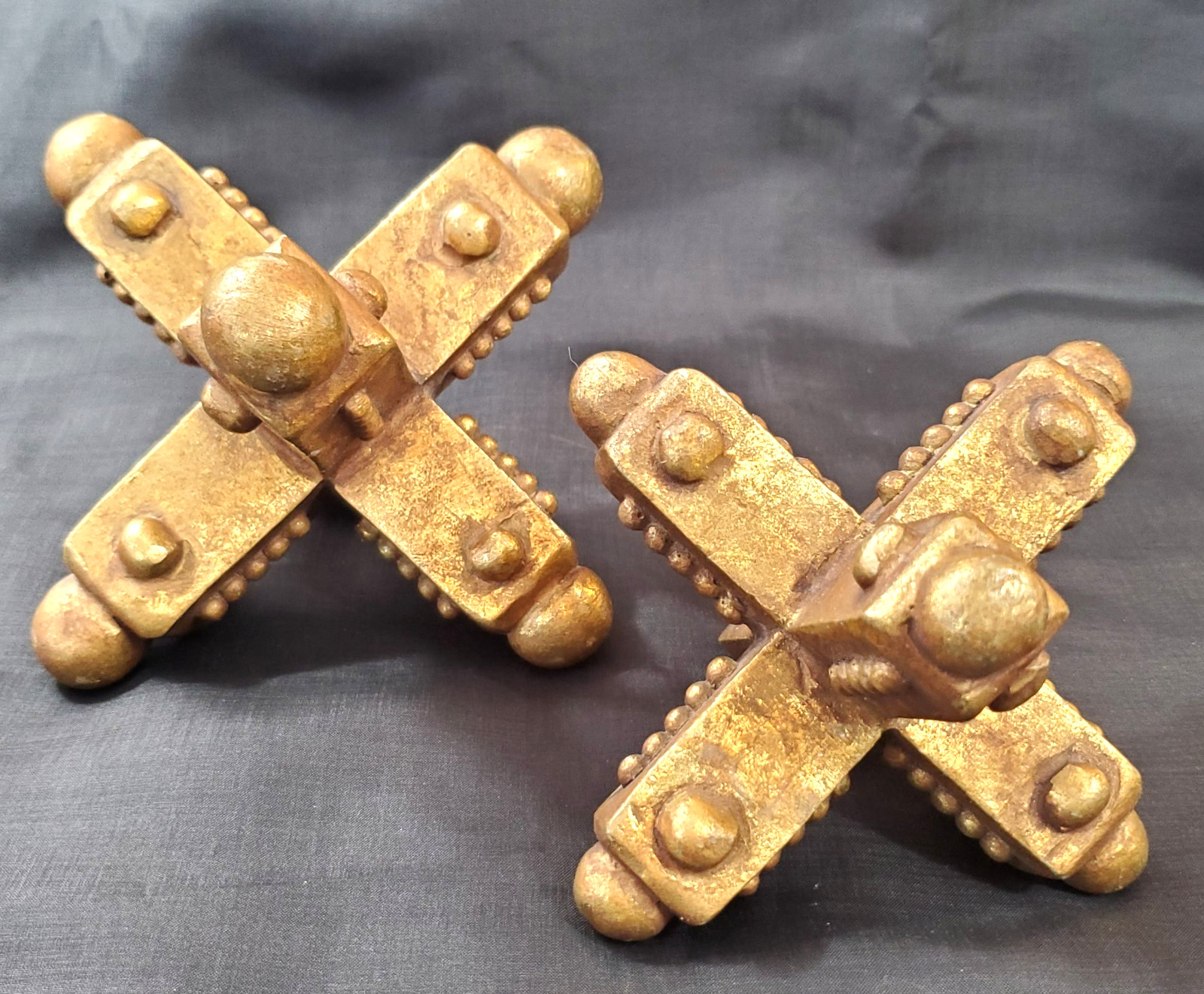VTG Set of 2 Gold Jacks Toy Shaped Large Distressed Decorative Paperweights VTG Set of 2 Gold Jacks Toy Shaped Large Distressed Decorative Paperweights