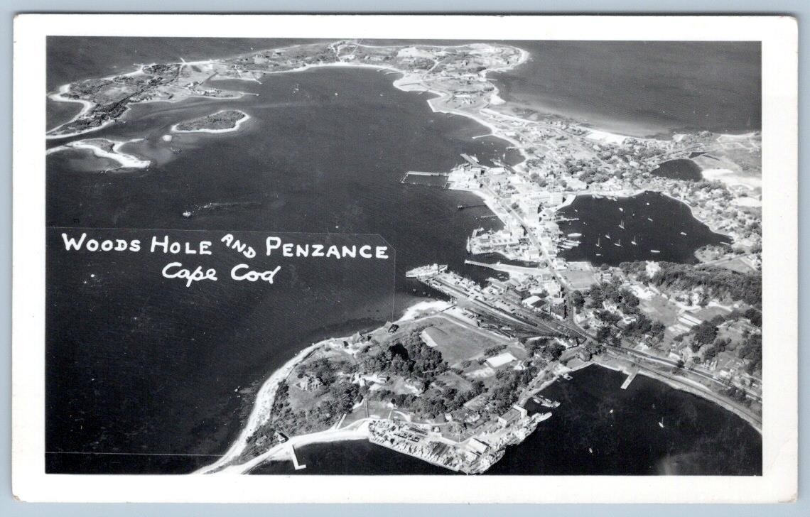 1940-50\'s RPPC AERIAL VIEW WOODS HOLE & PENZANCE CAPE COD REAL PHOTO POSTCARD