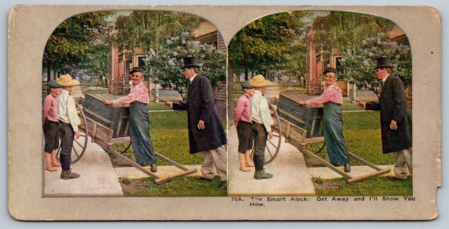 The Smart Aleck Stereoview 79A Curved Mount Color Printed The Smart Aleck Stereoview 79A Curved Mount Color Printed
