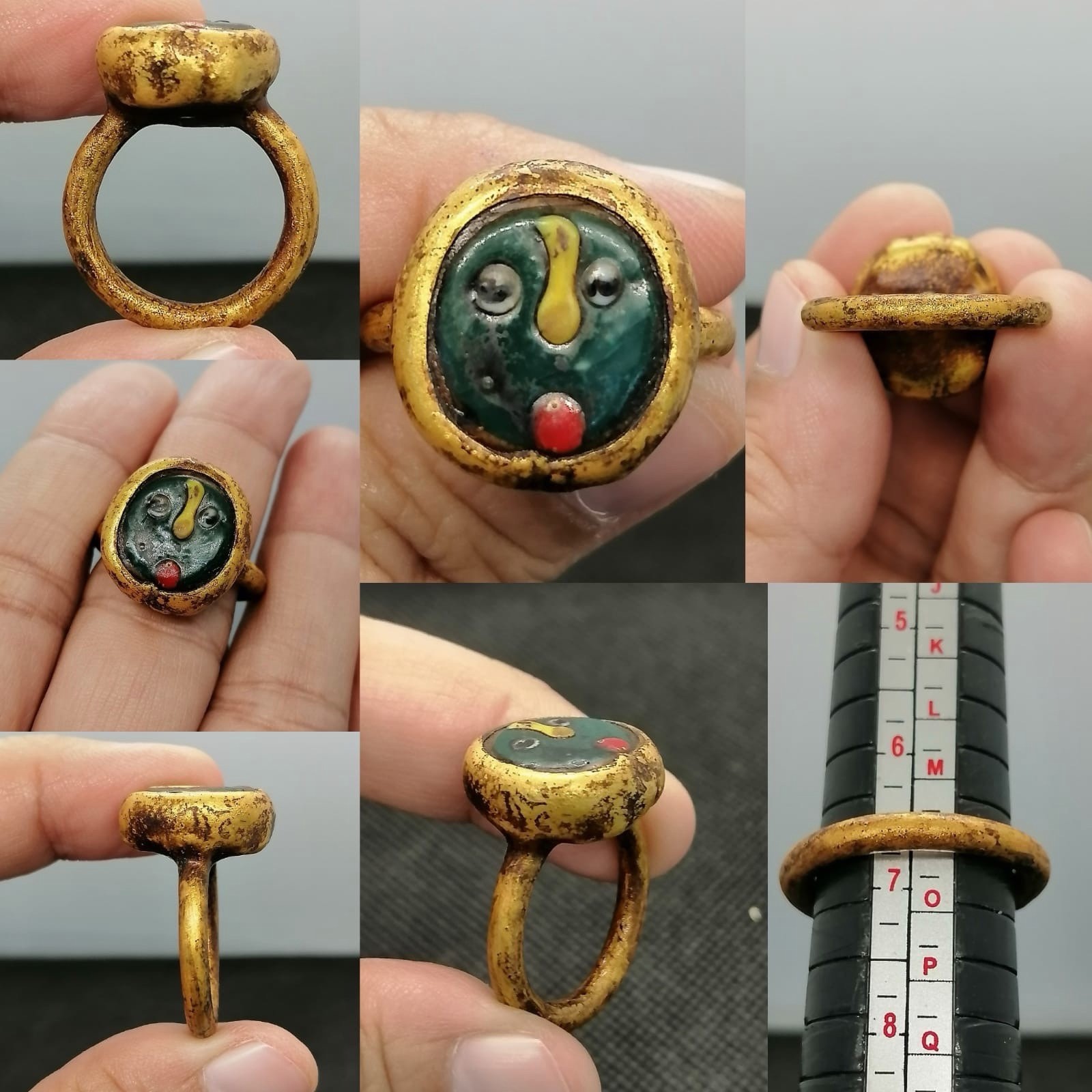 Gold Played Ring With Ancient Mosaic Glass Face Rare Gold Played Ring With Ancient Mosaic Glass Face Rare