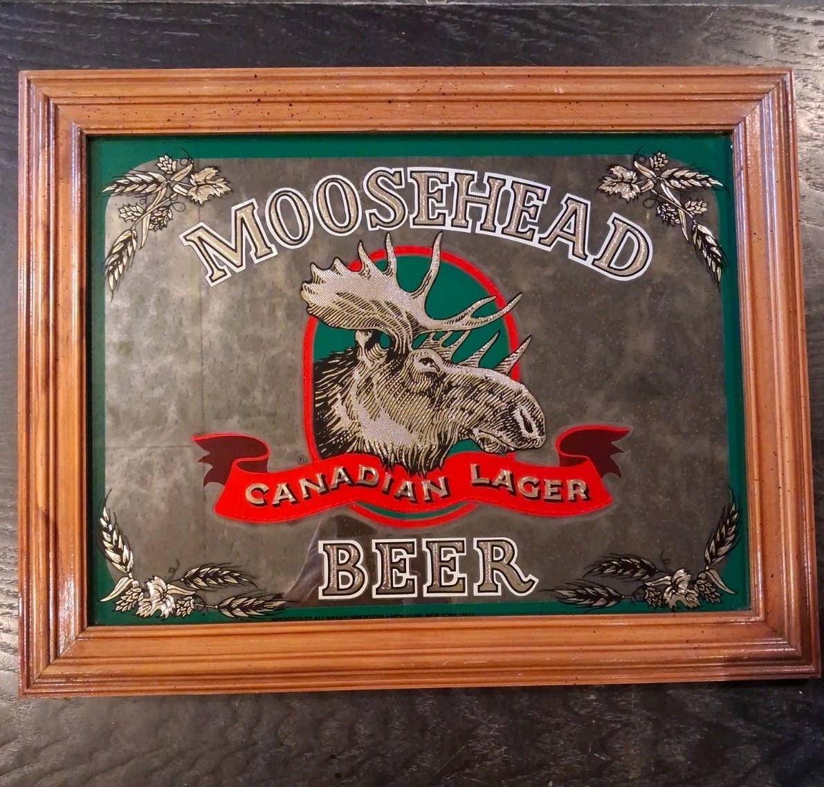 Vintage Moosehead Canadian Lager Beer Mirror Sign 15x19 Wood Frame Breweriana