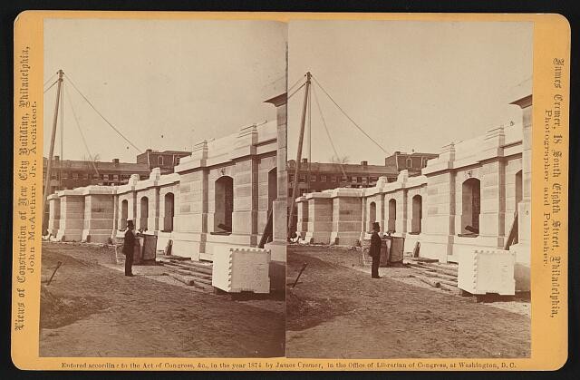 Philadelphia PA 1871 New City Building Construction Sub-Basement Stereo View