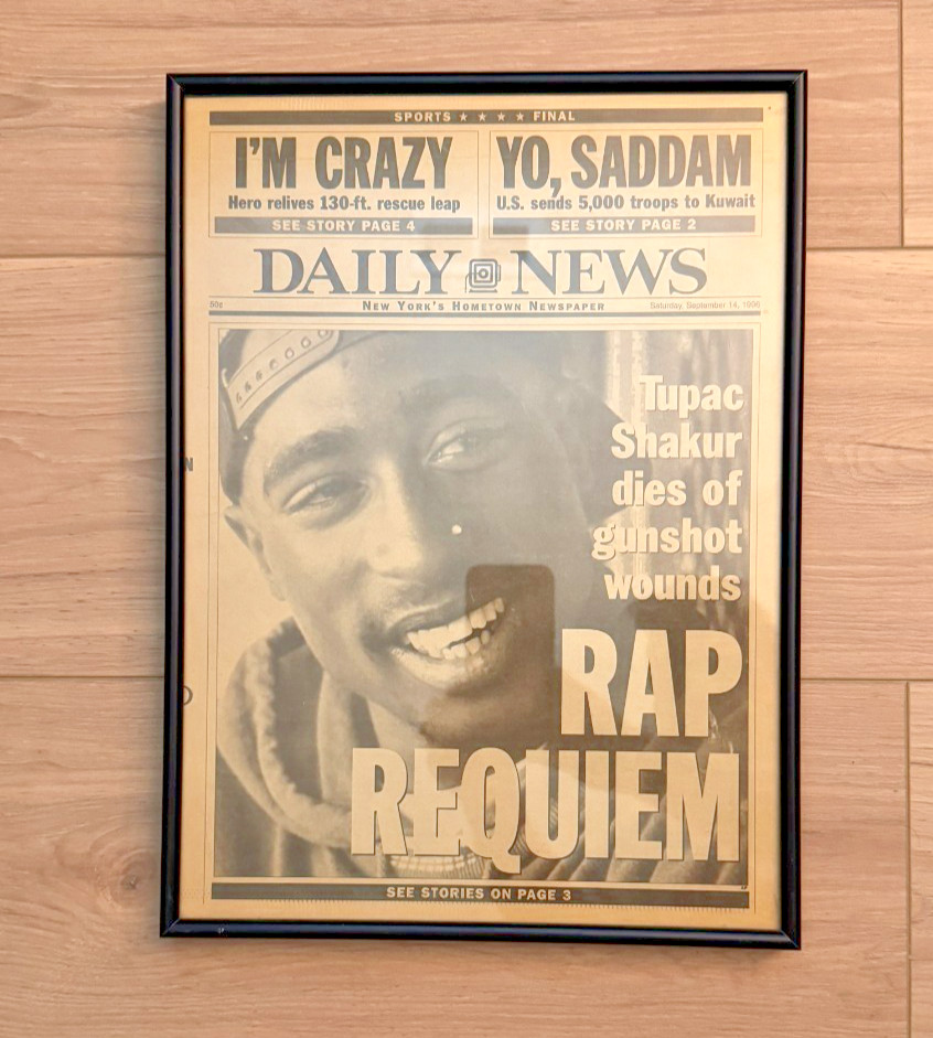 Tupac Shakur Death 1996 NY Daily News Original Framed 15\