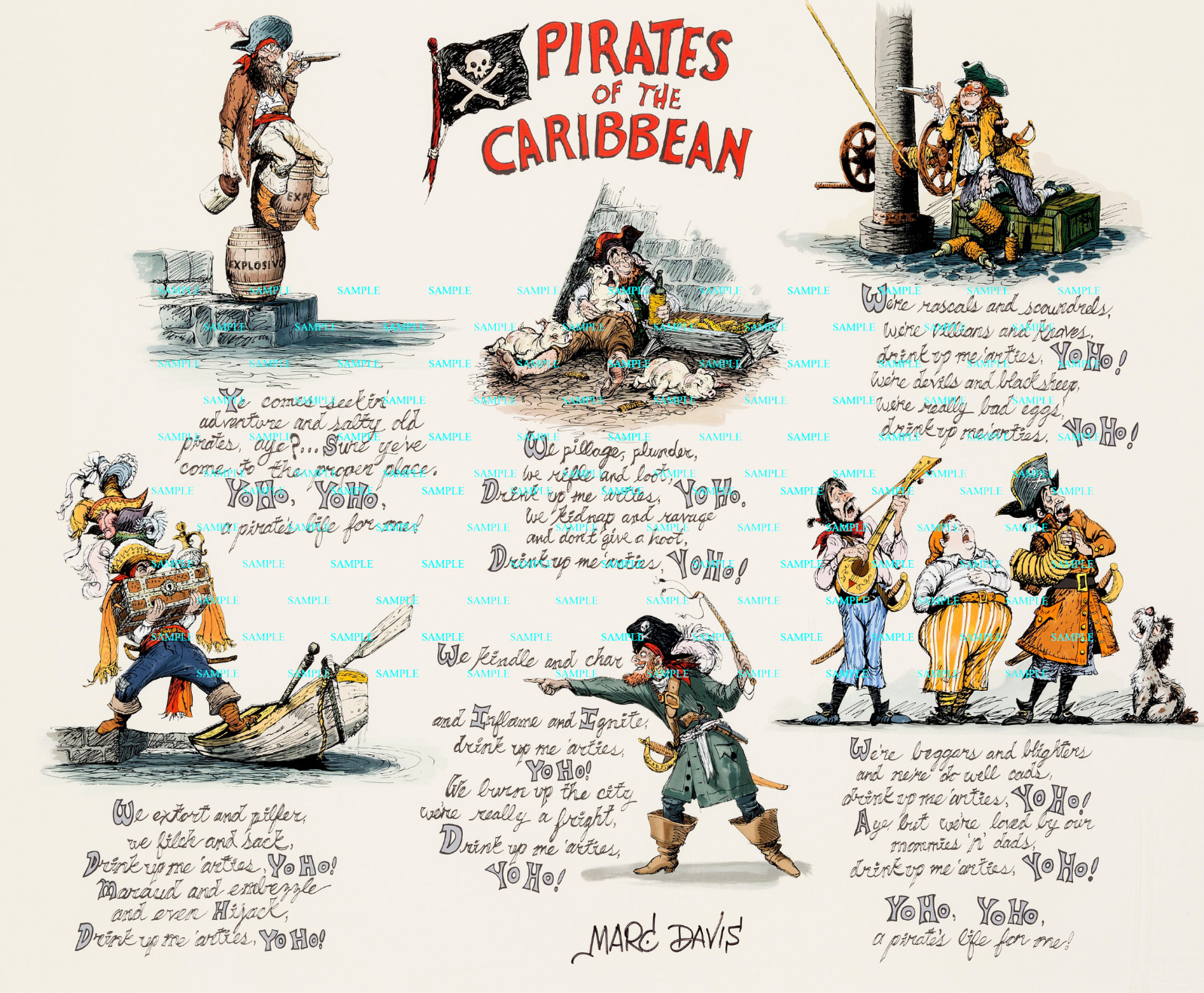 1965 Disney Pirates of the Caribbean 11 x 13.5 Poster Pirate Doggerel Marc Davis 1965 Disney Pirates of the Caribbean 11 x 13.5 Poster Pirate Doggerel Marc Davis