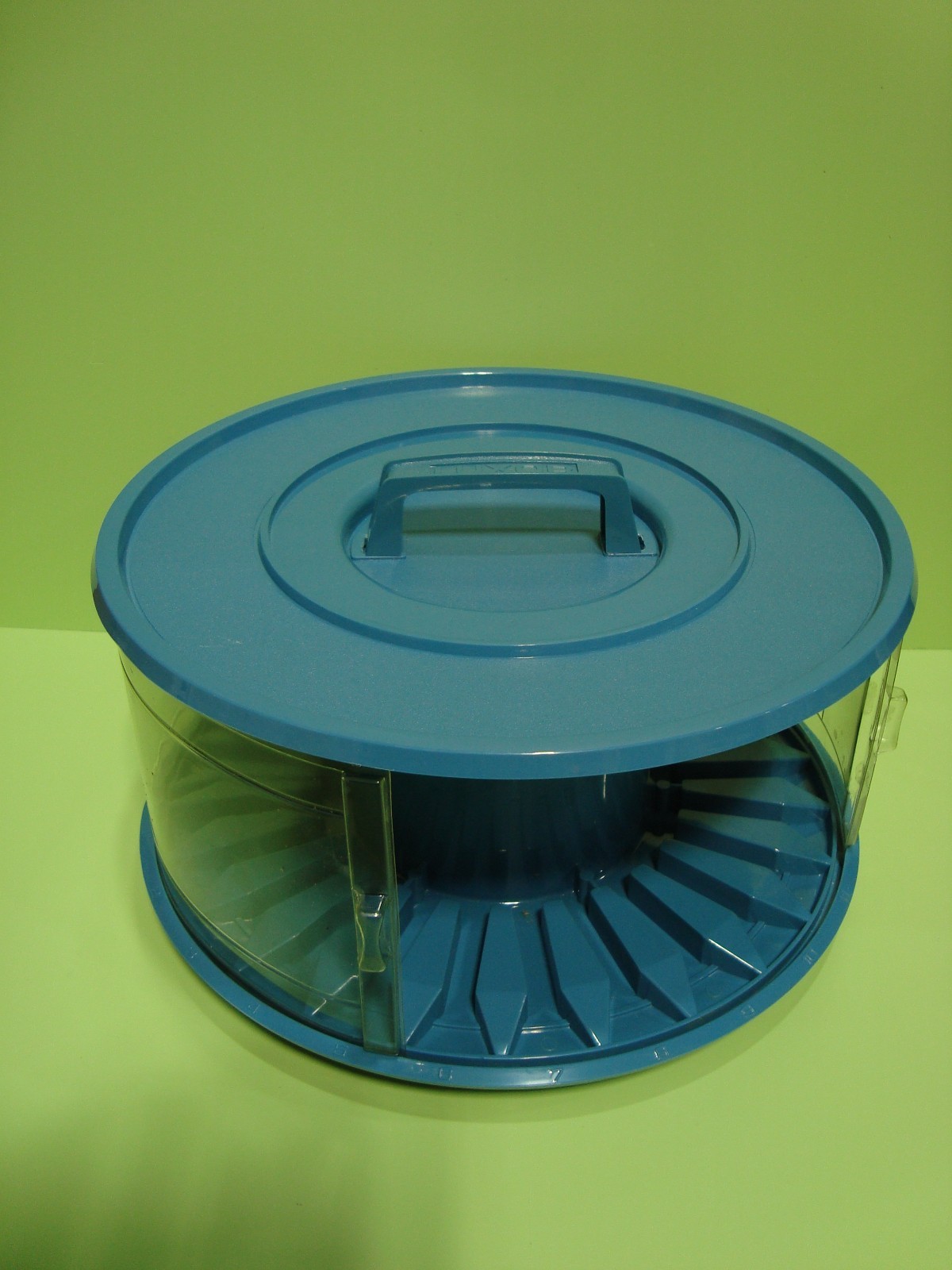 Vintage Luxor Blue Cassette Tape Holder Round Spin Carousel Stackable MCM