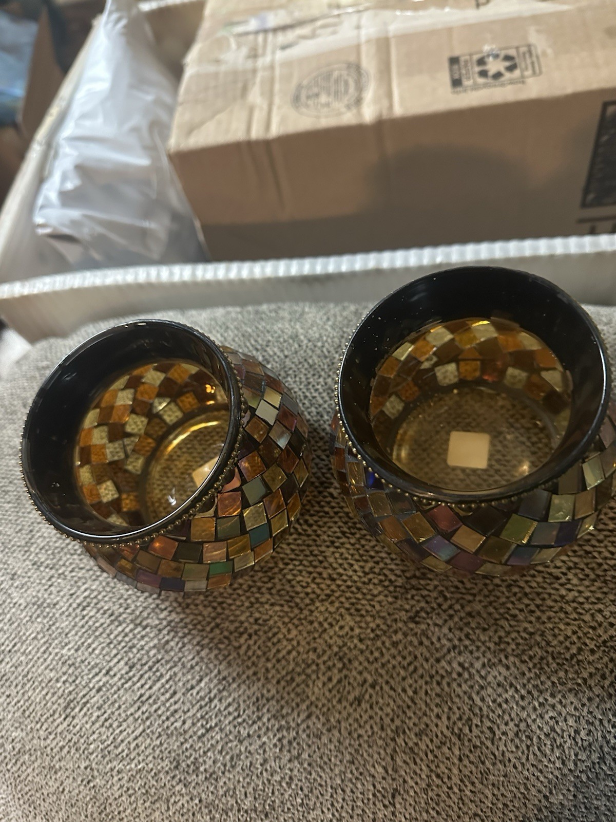2-PartyLite Global Fusion Votive Holder P8367 Mosaic Tile Glass Tealight Retired